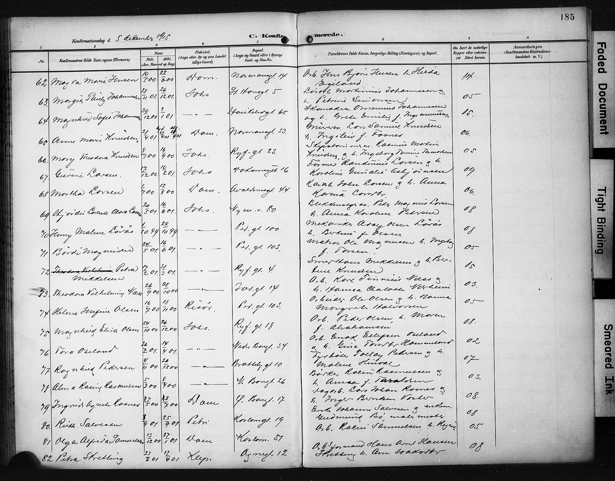 St. Johannes sokneprestkontor, AV/SAST-A-101814/001/30/30BA/L0006: Parish register (official) no. A 6, 1899-1916, p. 185