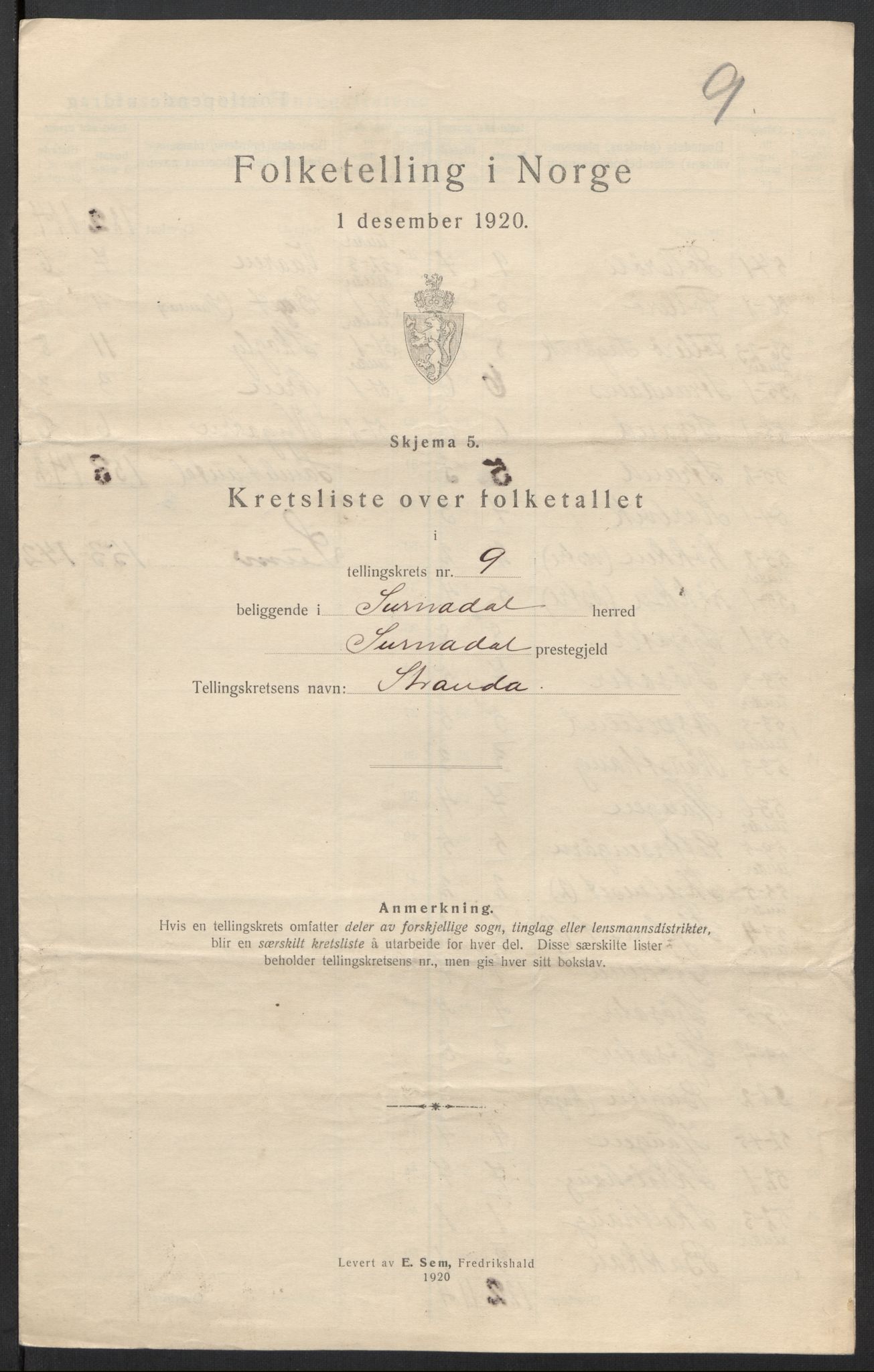 SAT, 1920 census for Surnadal, 1920, p. 30