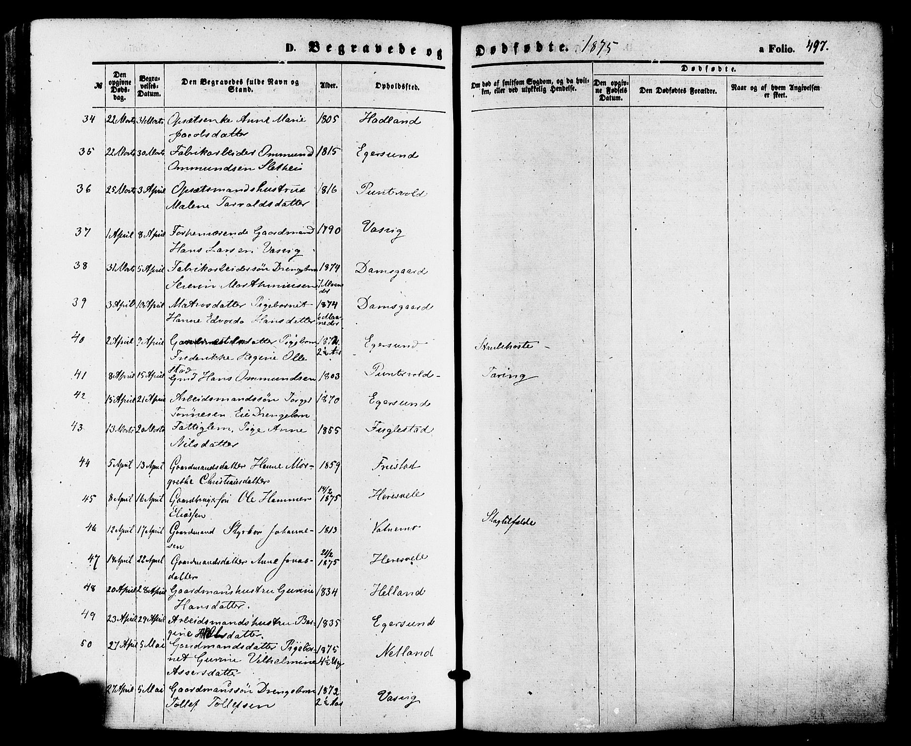 Eigersund sokneprestkontor, AV/SAST-A-101807/S08/L0014: Parish register (official) no. A 13, 1866-1878, p. 497