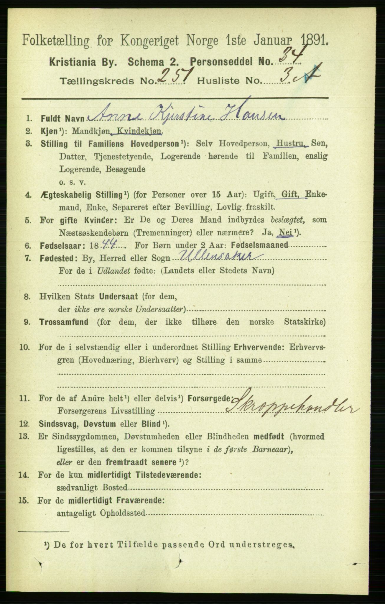 RA, 1891 census for 0301 Kristiania, 1891, p. 153098