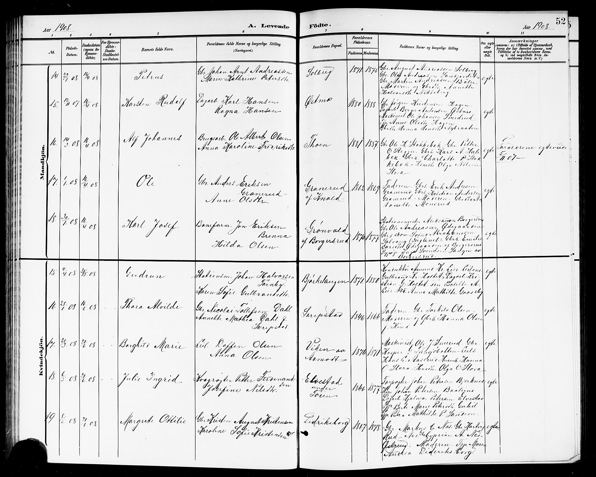 Høland prestekontor Kirkebøker, AV/SAO-A-10346a/G/Ga/L0007: Parish register (copy) no. I 7, 1902-1914, p. 52
