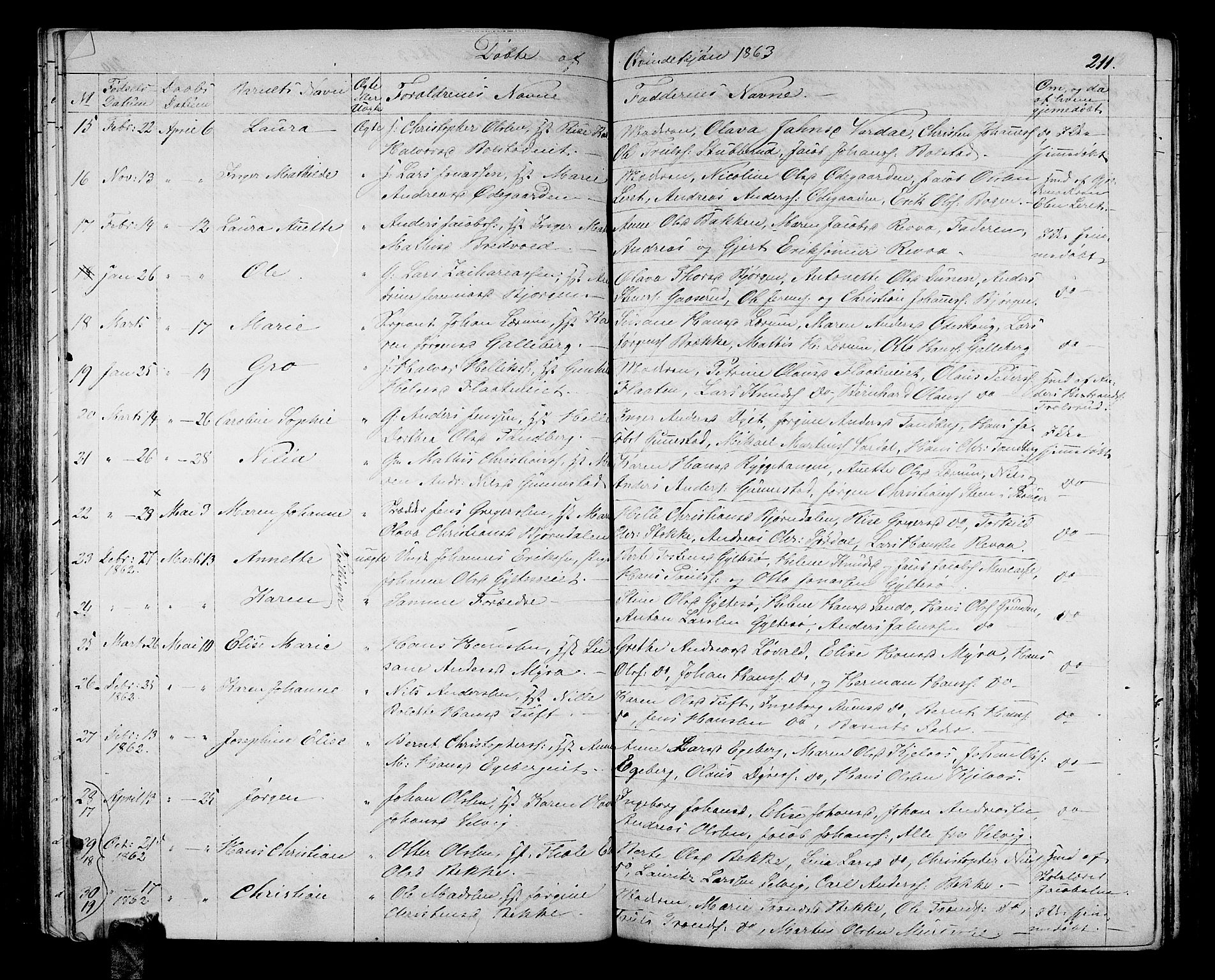 Sande Kirkebøker, AV/SAKO-A-53/G/Ga/L0002: Parish register (copy) no. 2, 1847-1863, p. 211