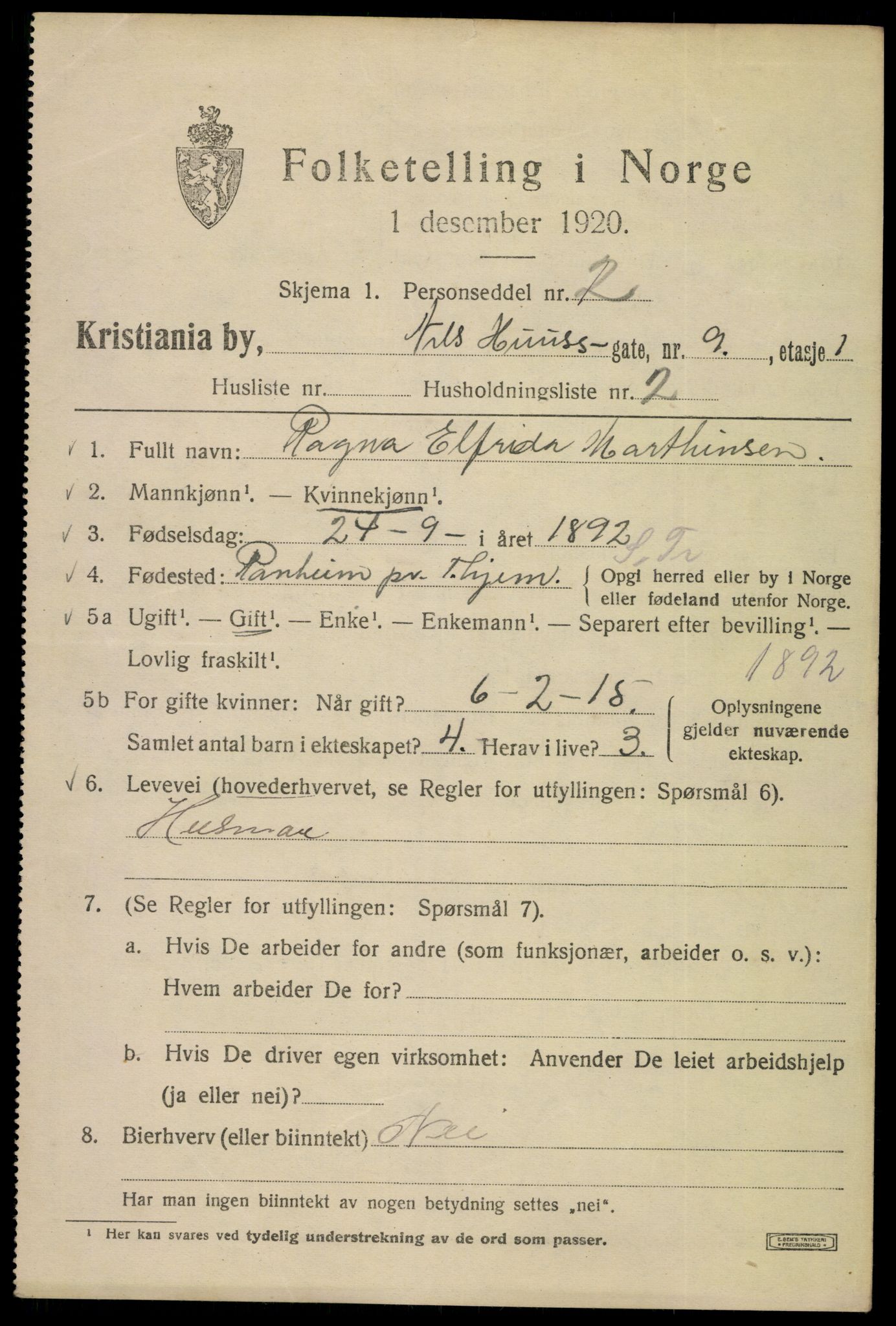 SAO, 1920 census for Kristiania, 1920, p. 413281