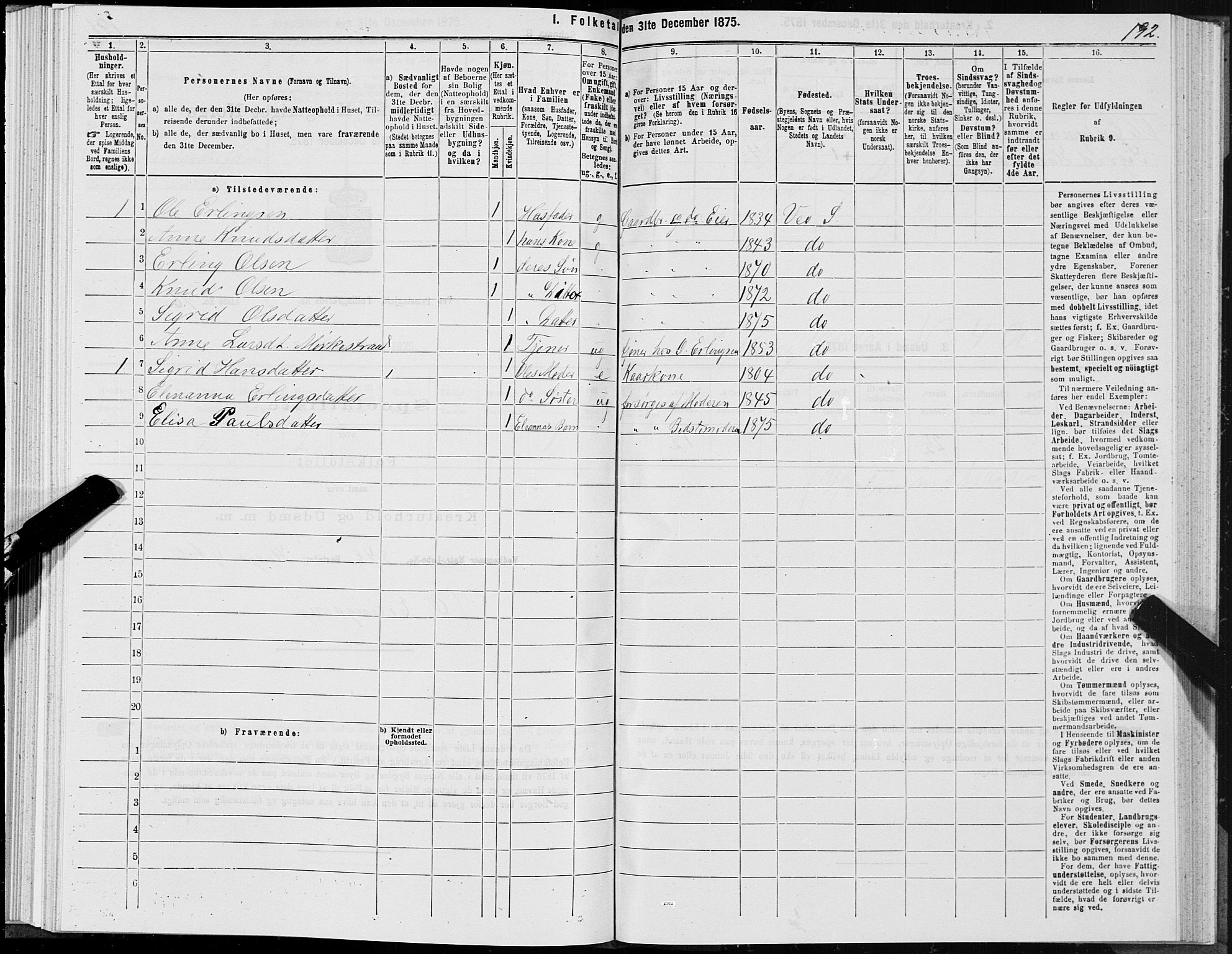 SAT, 1875 census for 1541P Veøy, 1875, p. 2192