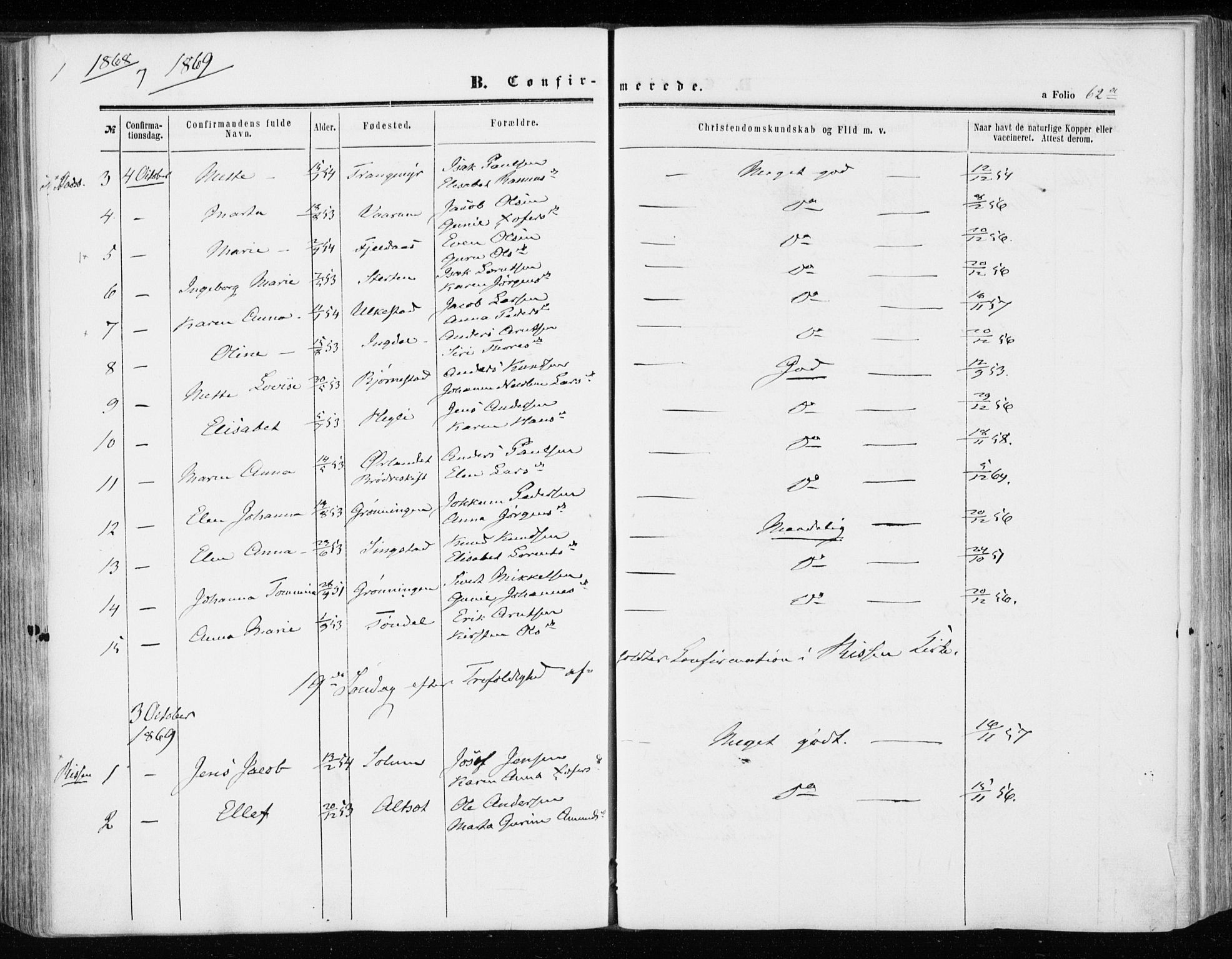 Ministerialprotokoller, klokkerbøker og fødselsregistre - Sør-Trøndelag, SAT/A-1456/646/L0612: Parish register (official) no. 646A10, 1858-1869, p. 62