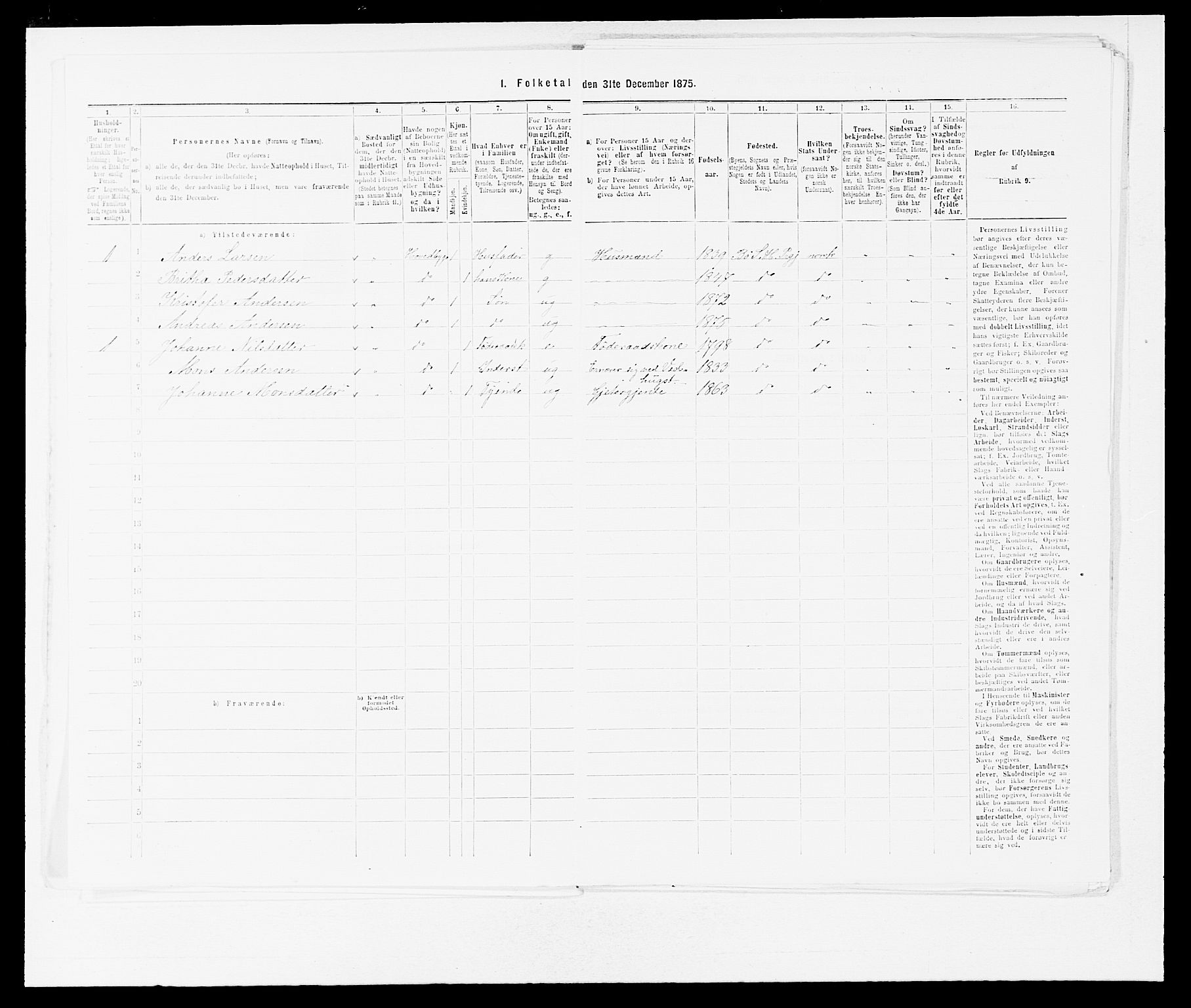 SAB, 1875 census for 1413P Hyllestad, 1875, p. 601