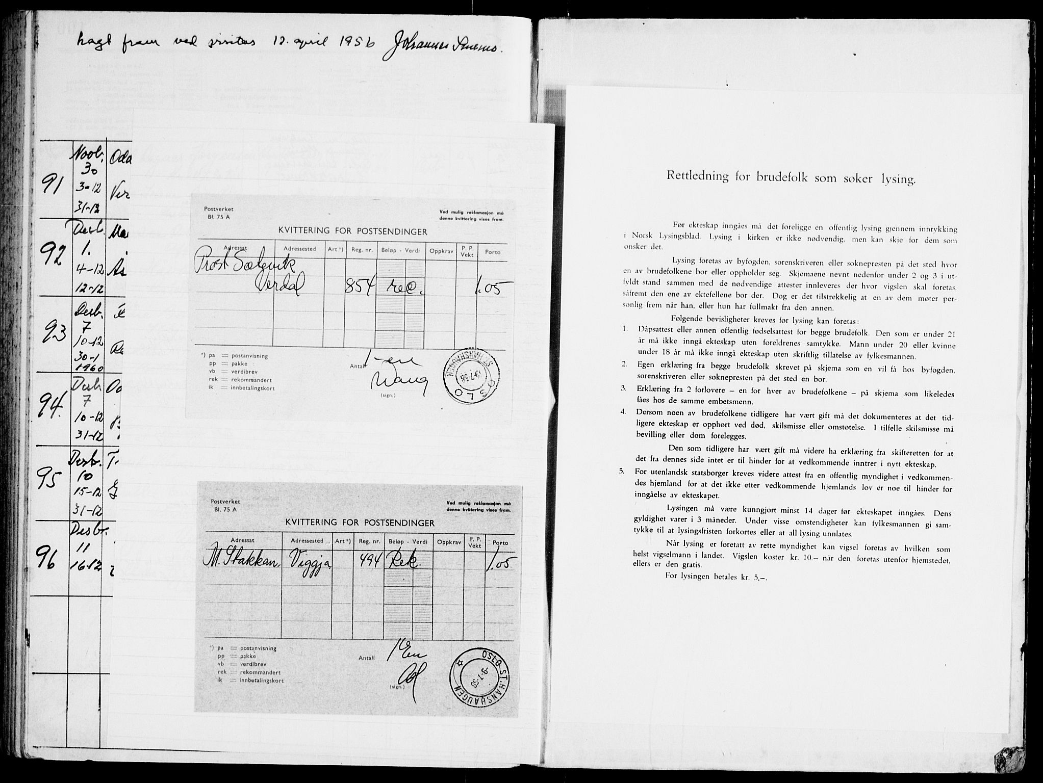 Gamle Aker prestekontor Kirkebøker, SAO/A-10617a/H/L0011: Banns register no. 11, 1951-1959, p. 100b