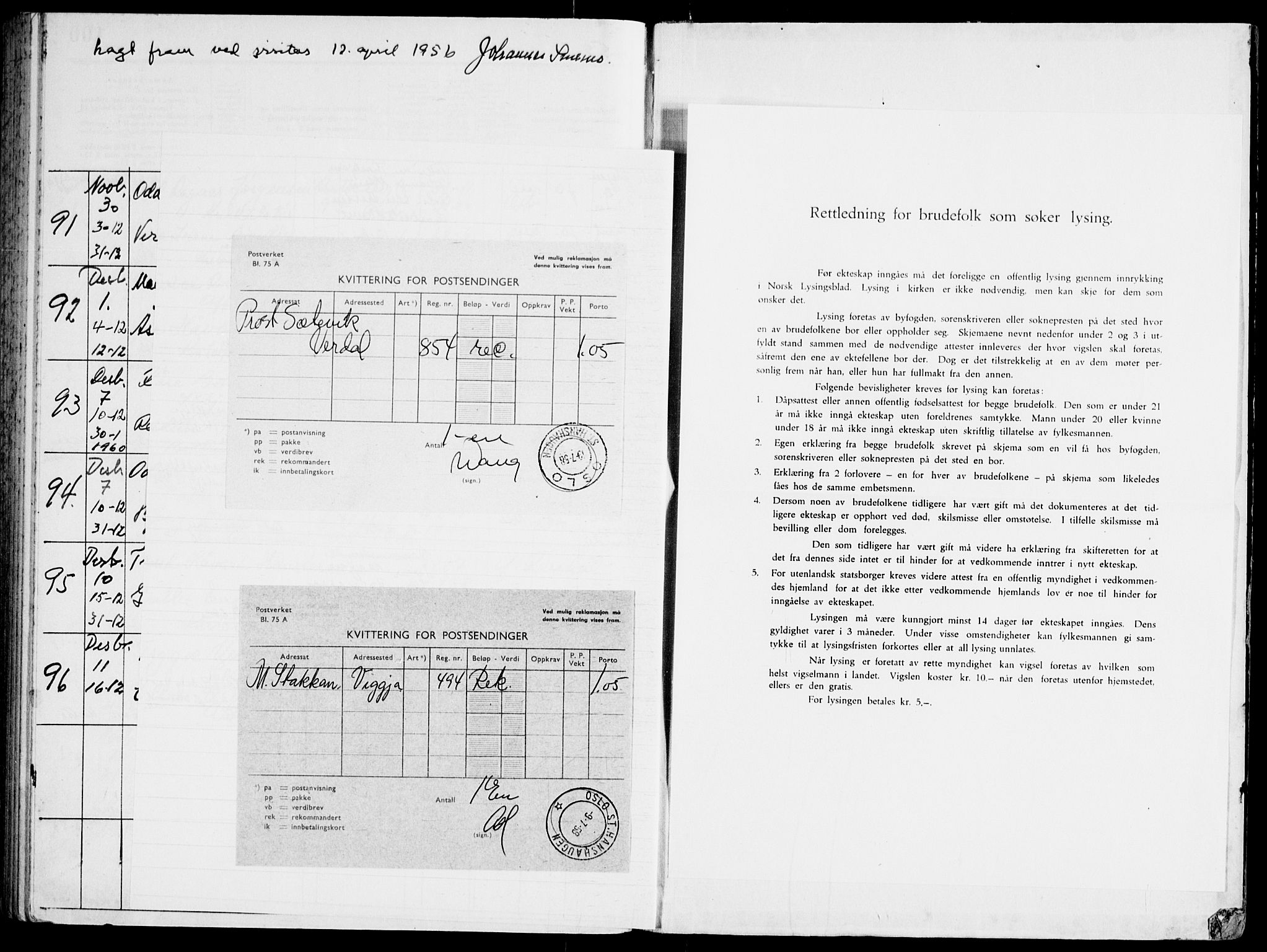 Gamle Aker prestekontor Kirkebøker, AV/SAO-A-10617a/H/L0011: Banns register no. 11, 1951-1959, p. 100b