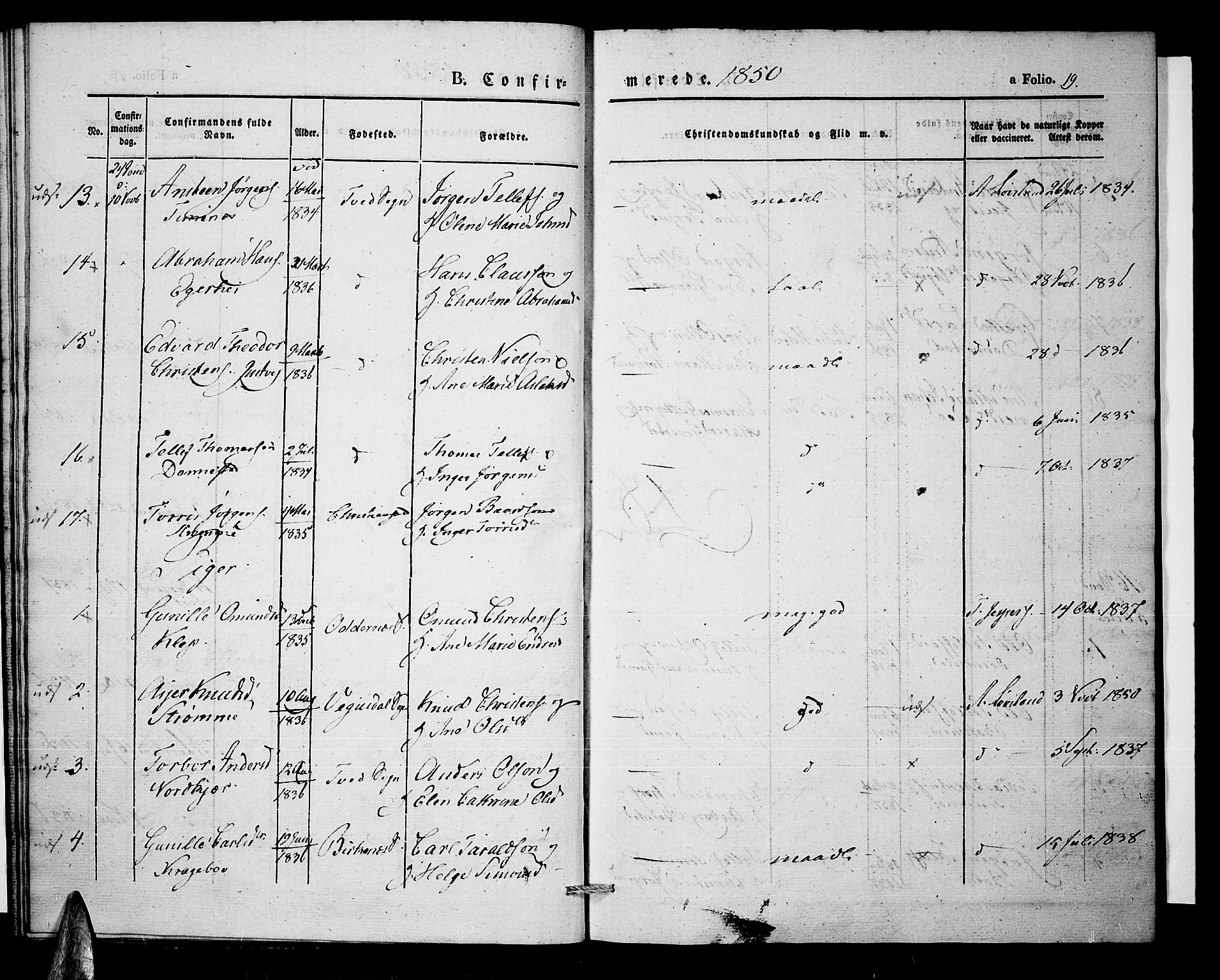 Tveit sokneprestkontor, AV/SAK-1111-0043/F/Fa/L0004: Parish register (official) no. A 4, 1843-1852, p. 19