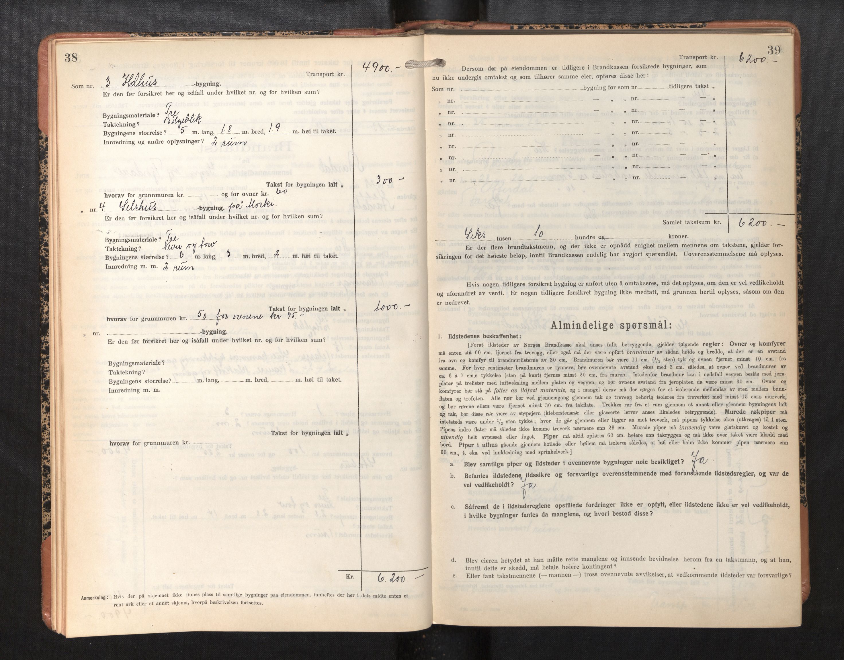 Lensmannen i Årdal, SAB/A-30501/0012/L0010: Branntakstprotokoll, skjematakst, 1926-1939, p. 38-39