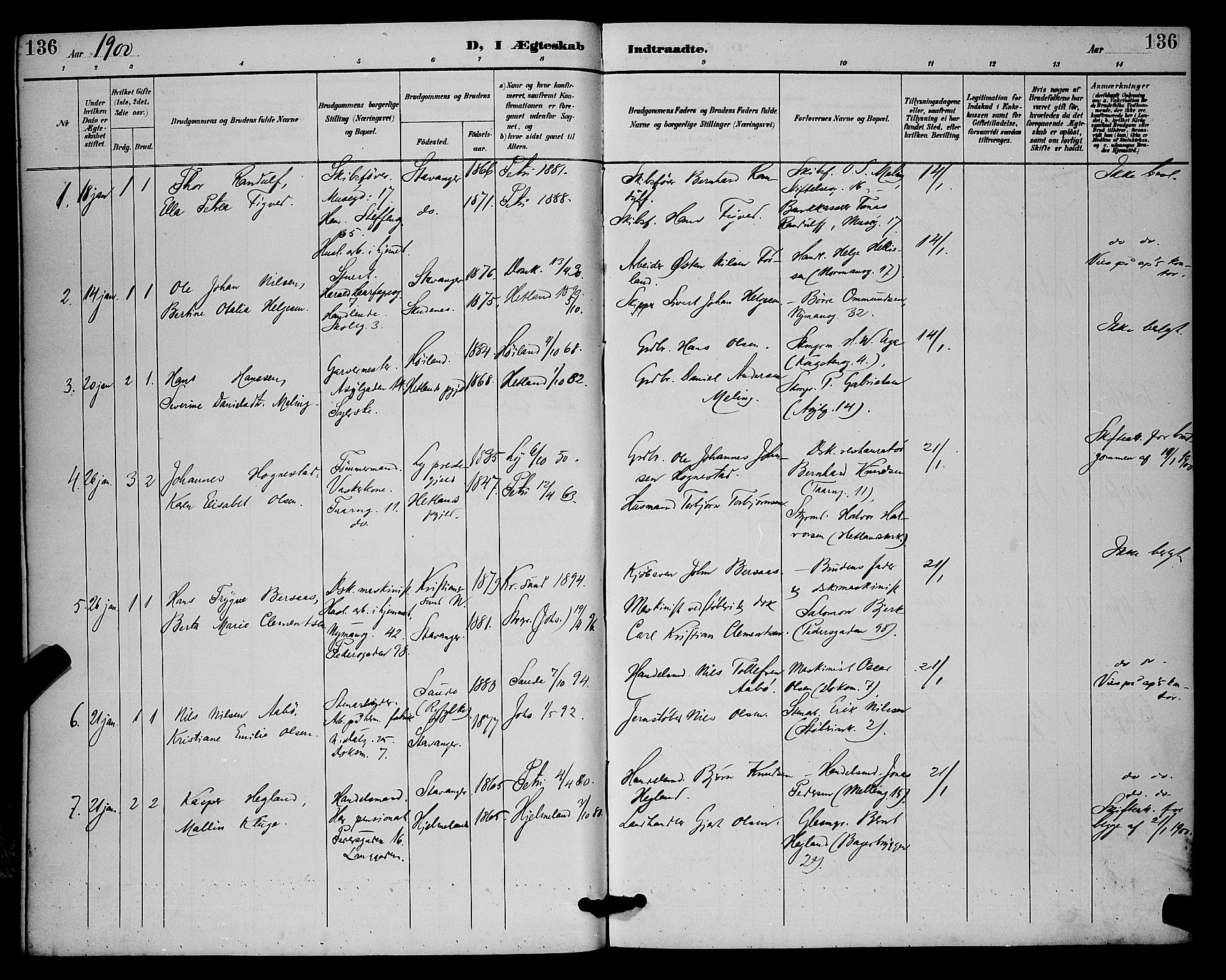 St. Johannes sokneprestkontor, SAST/A-101814/001/30/30BB/L0002: Parish register (copy) no. B 2, 1888-1901, p. 136