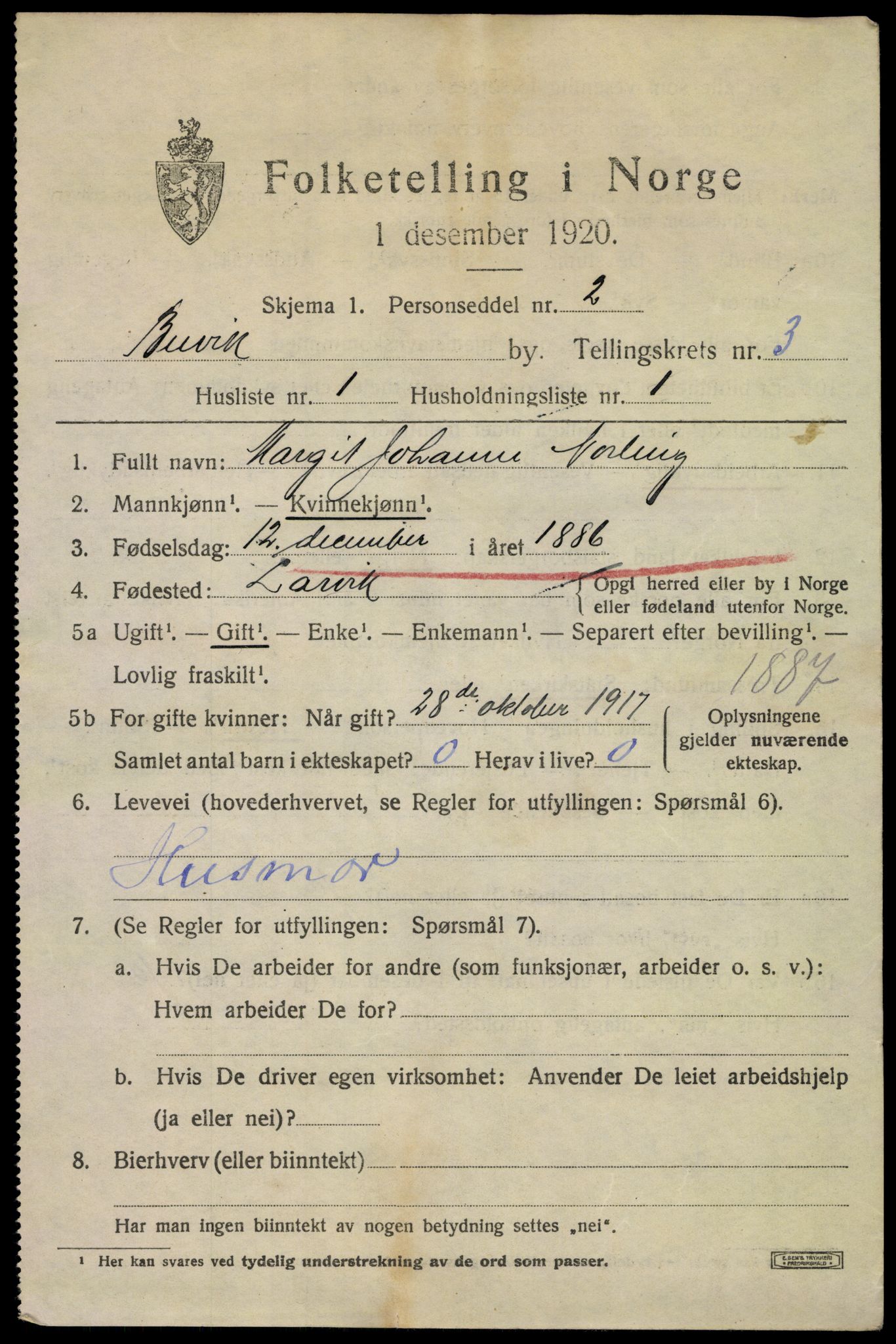 SAKO, 1920 census for Brevik, 1920, p. 4658