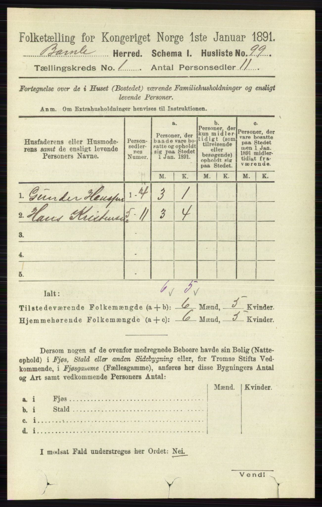 RA, 1891 census for 0814 Bamble, 1891, p. 132