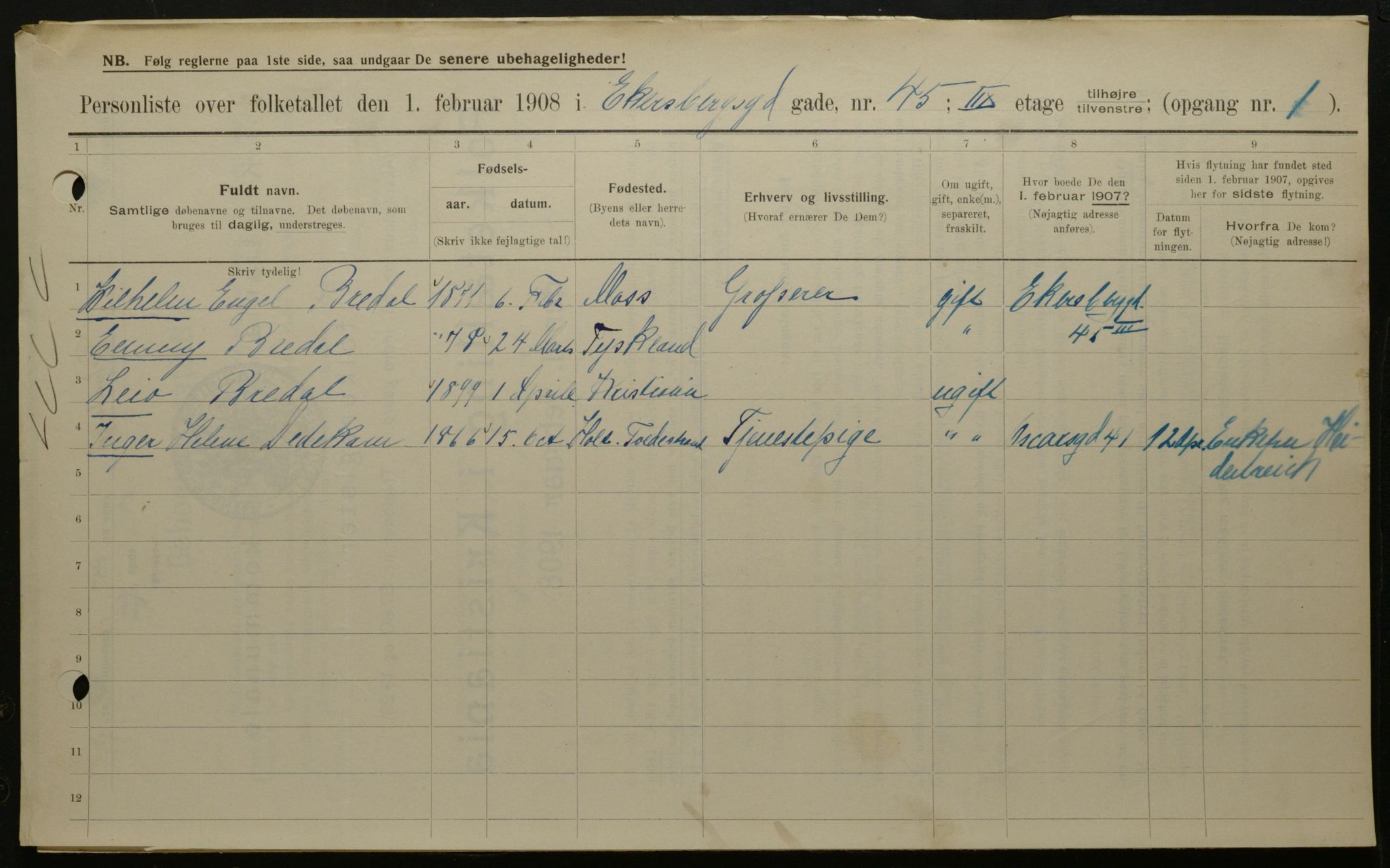 OBA, Municipal Census 1908 for Kristiania, 1908, p. 17273