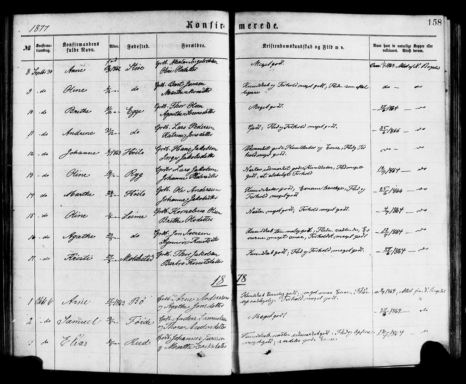 Gloppen sokneprestembete, SAB/A-80101/H/Haa/Haac/L0001: Parish register (official) no. C 1, 1871-1886, p. 158