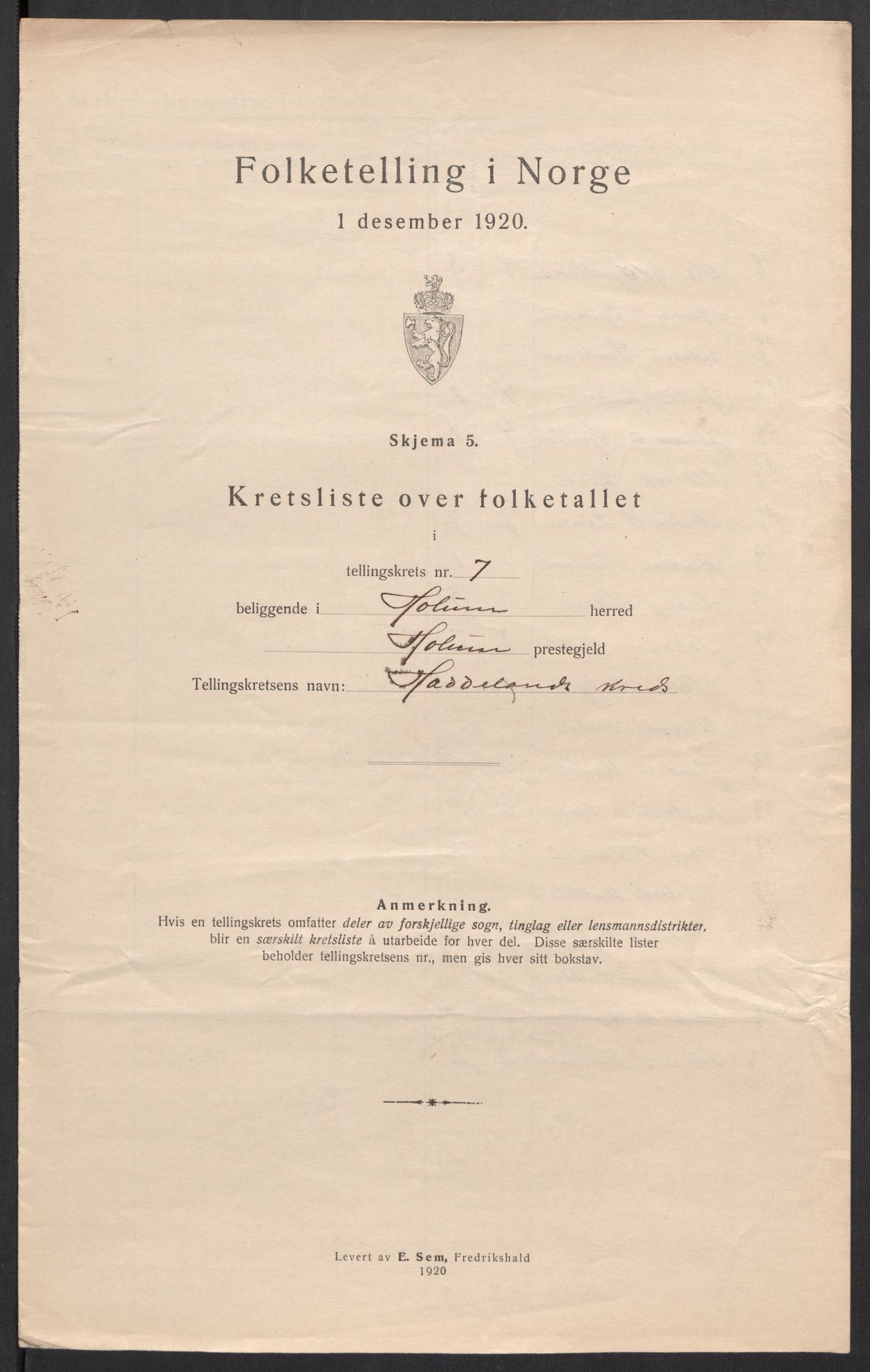 SAK, 1920 census for Holum, 1920, p. 31