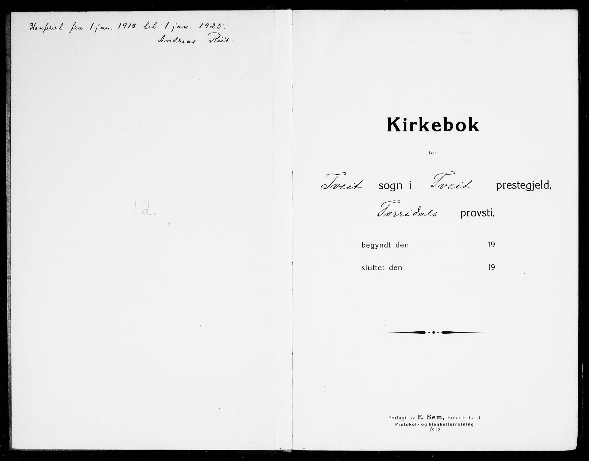 Tveit sokneprestkontor, SAK/1111-0043/F/Fb/L0005: Parish register (copy) no. B 5, 1915-1941