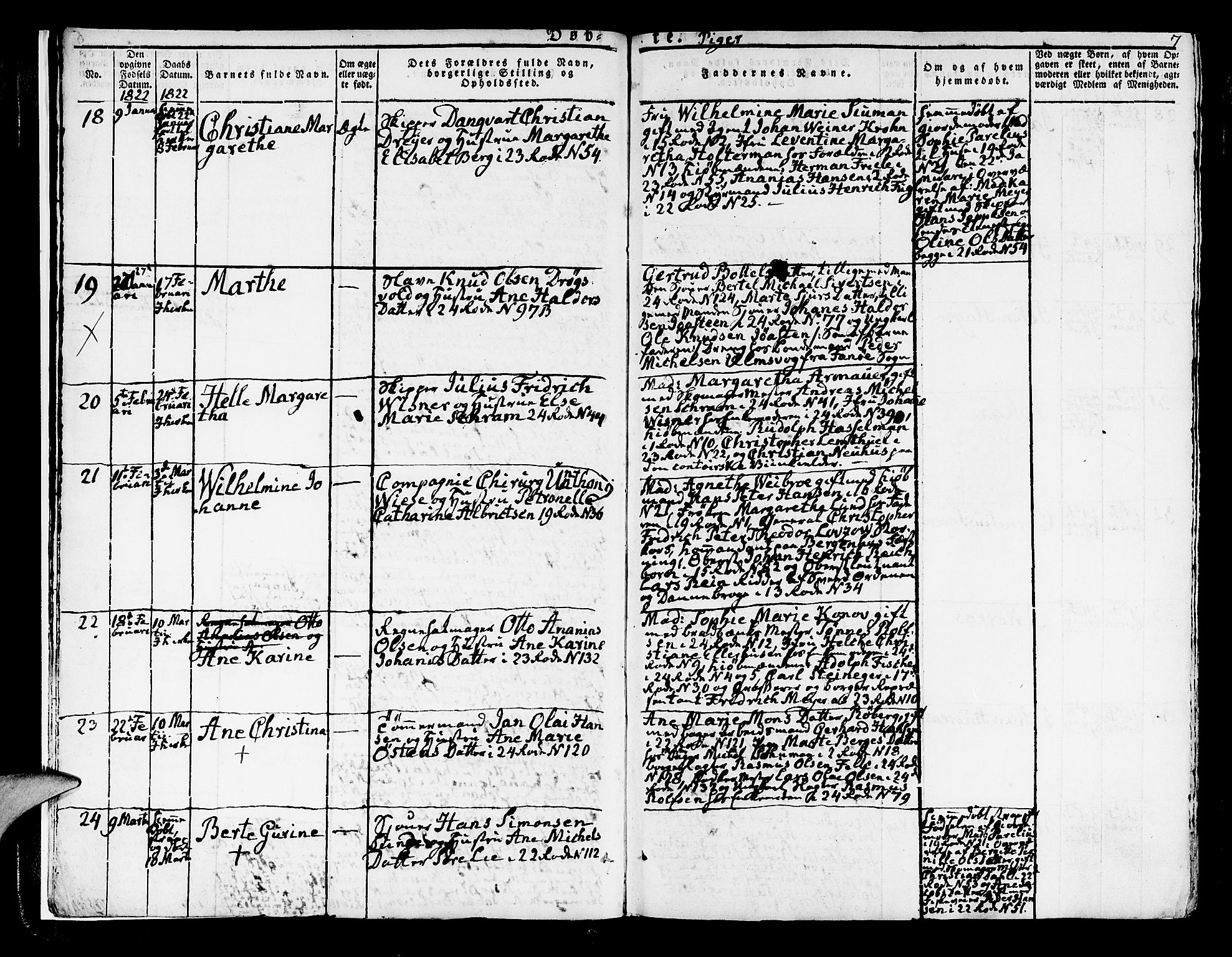 Korskirken sokneprestembete, AV/SAB-A-76101/H/Hab: Parish register (copy) no. A 3, 1821-1831, p. 7