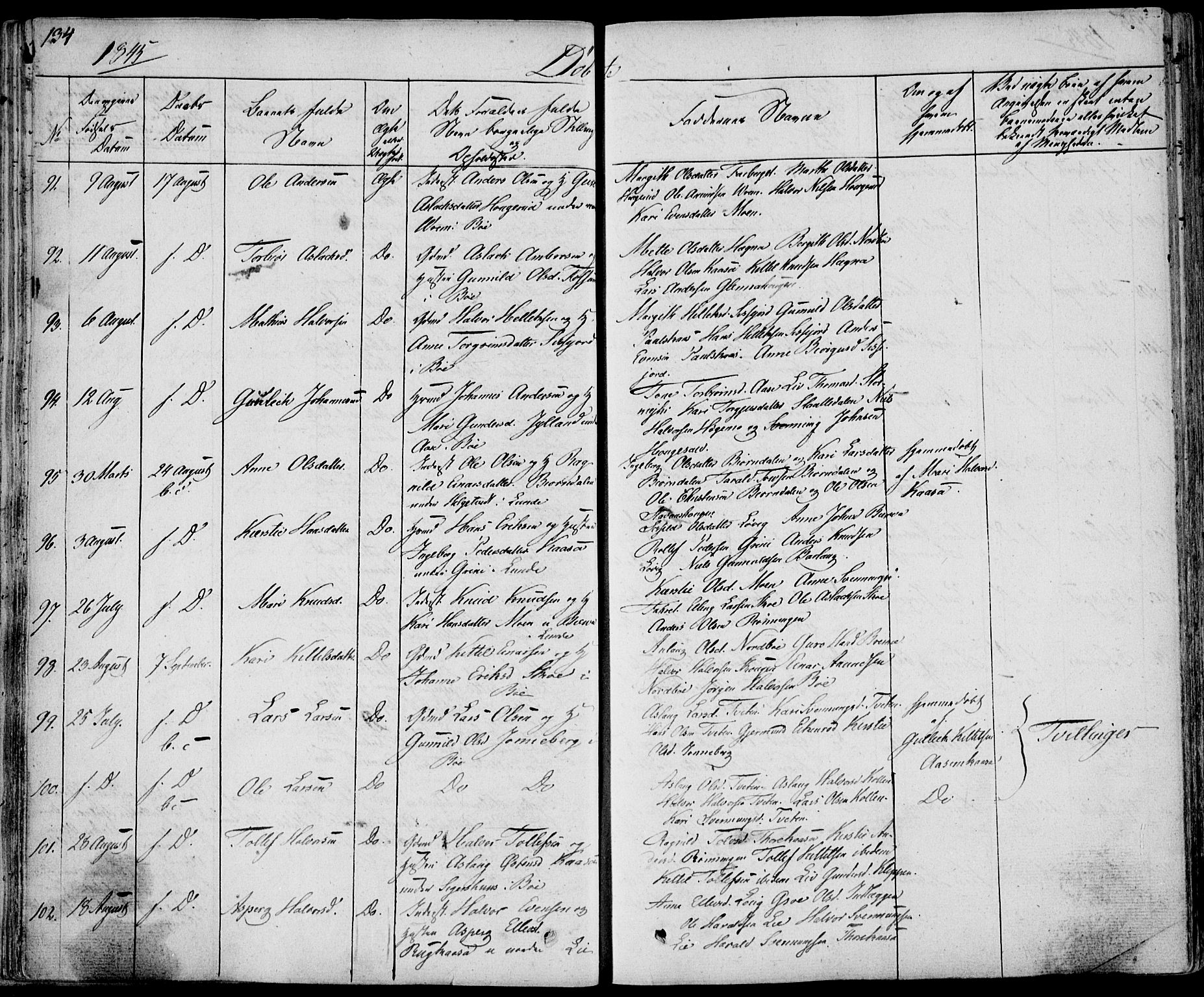 Bø kirkebøker, AV/SAKO-A-257/F/Fa/L0007: Parish register (official) no. 7, 1831-1848, p. 134