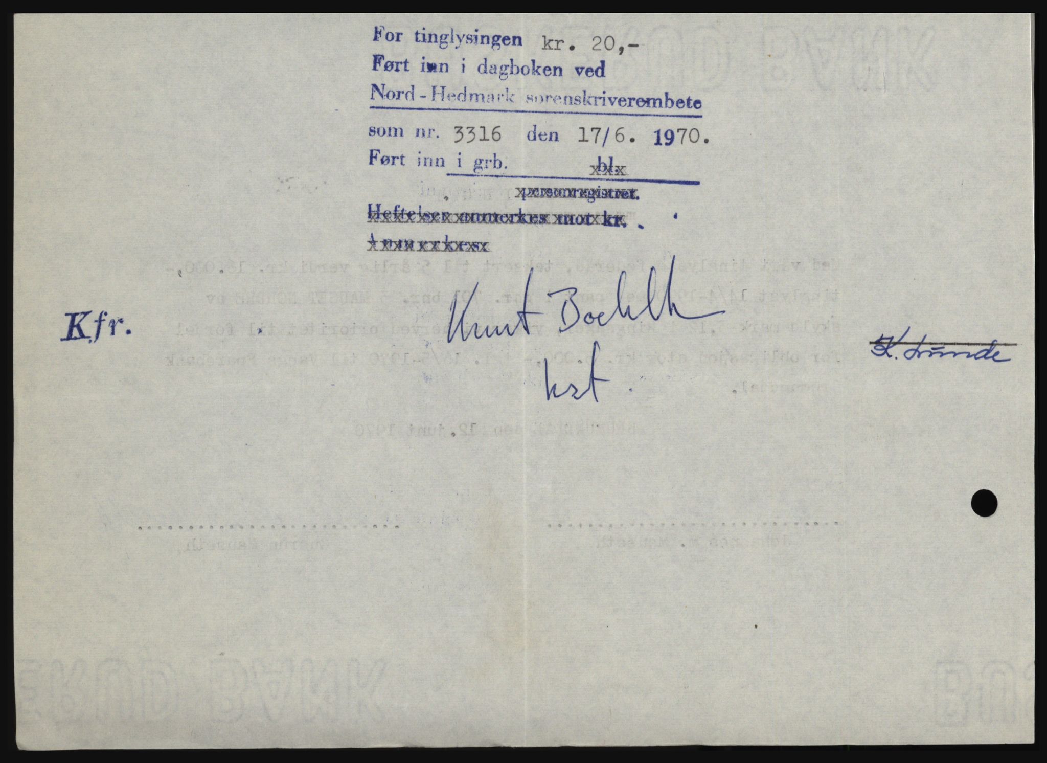 Nord-Hedmark sorenskriveri, SAH/TING-012/H/Hc/L0033: Mortgage book no. 33, 1970-1970, Diary no: : 3316/1970