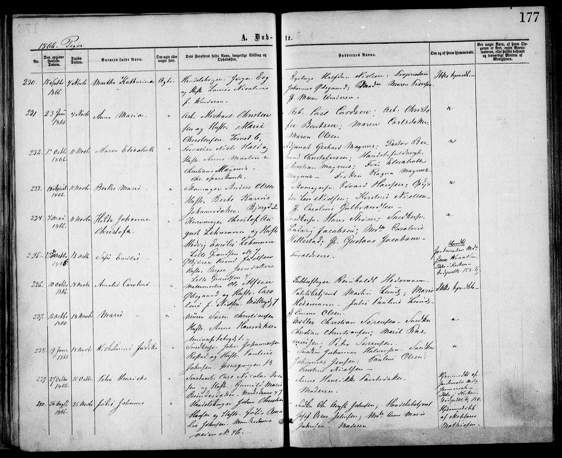Trefoldighet prestekontor Kirkebøker, SAO/A-10882/F/Fa/L0002: Parish register (official) no. I 2, 1863-1870, p. 177