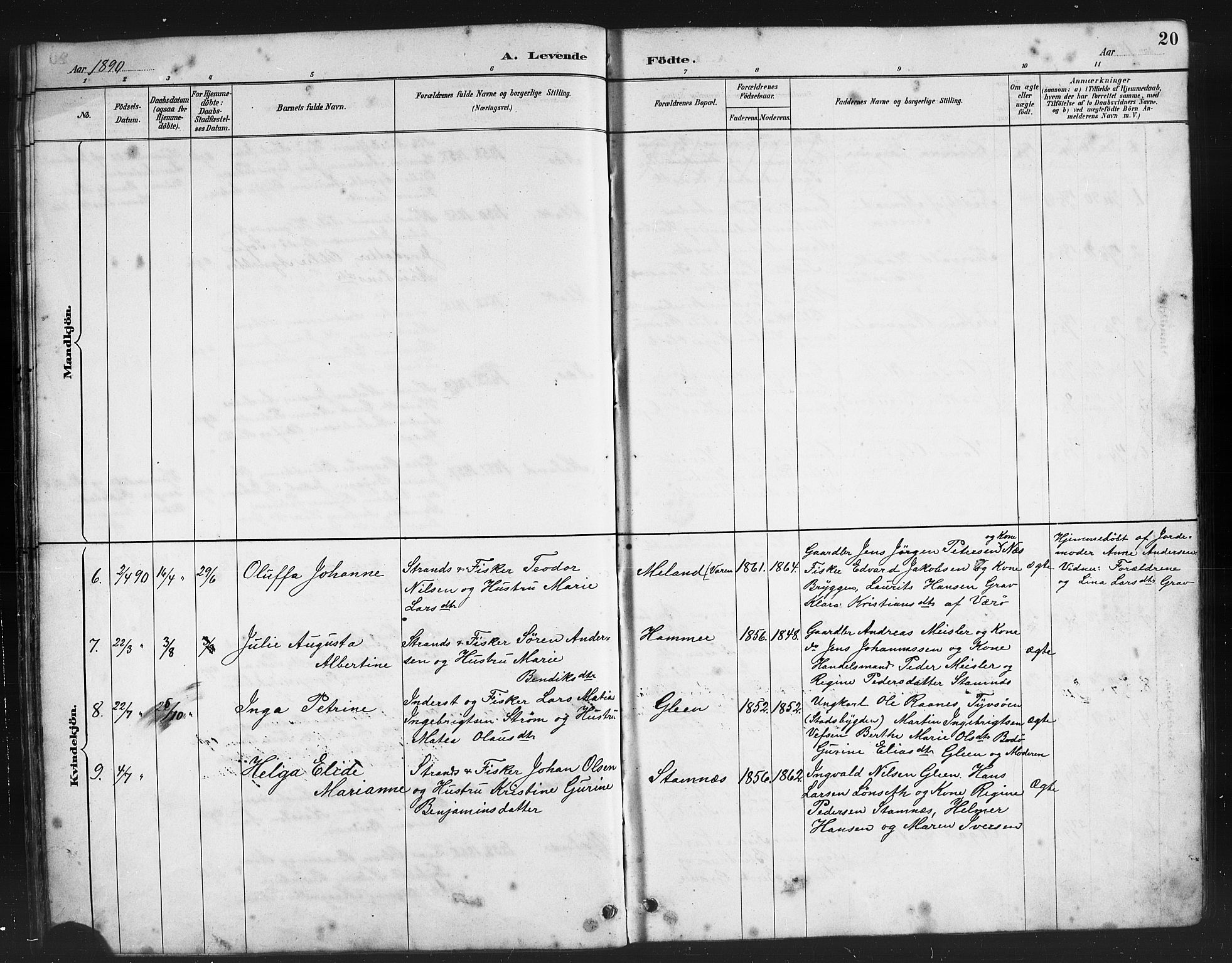 Ministerialprotokoller, klokkerbøker og fødselsregistre - Nordland, AV/SAT-A-1459/808/L0131: Parish register (copy) no. 808C02, 1879-1919, p. 20