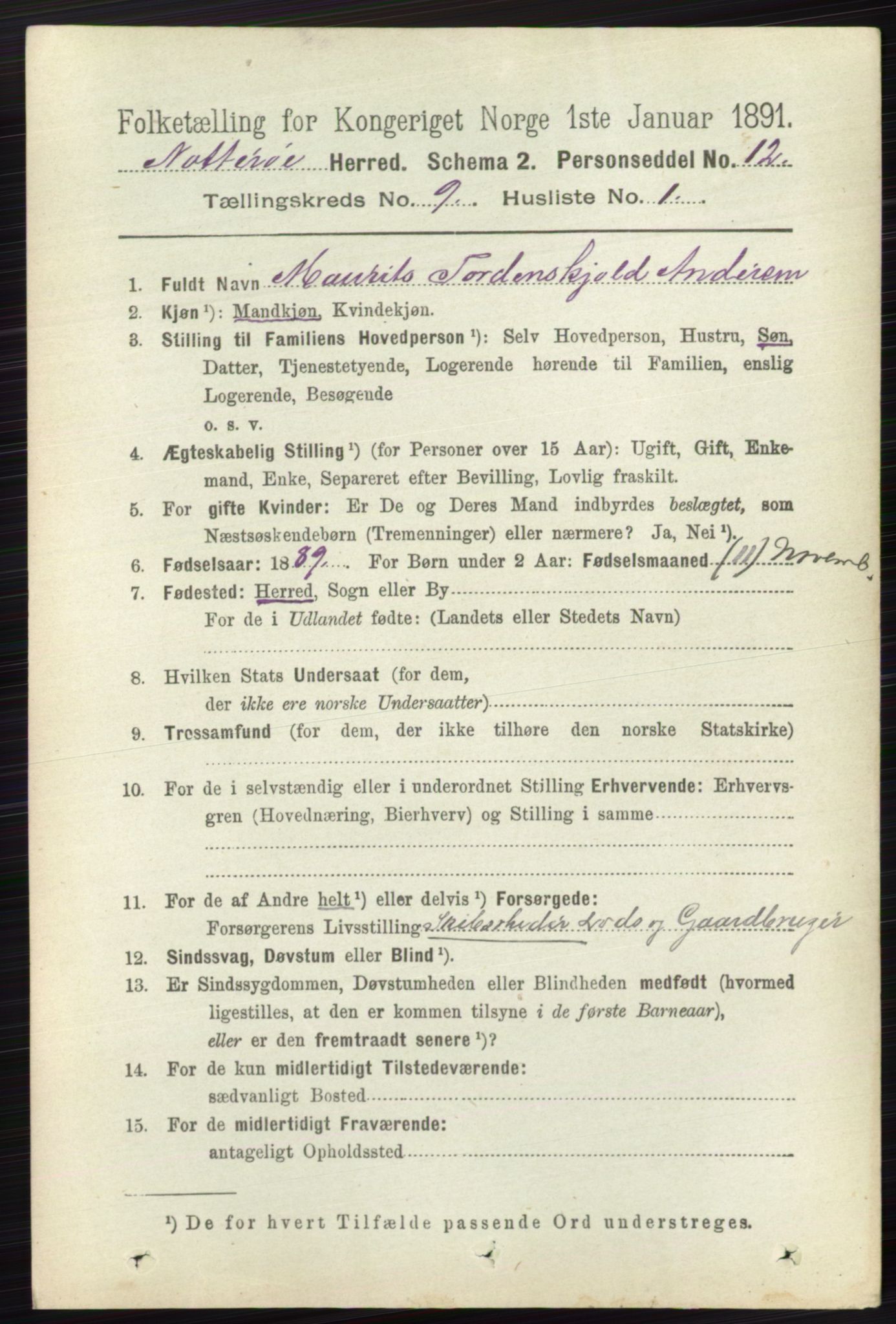 RA, 1891 census for 0722 Nøtterøy, 1891, p. 4568