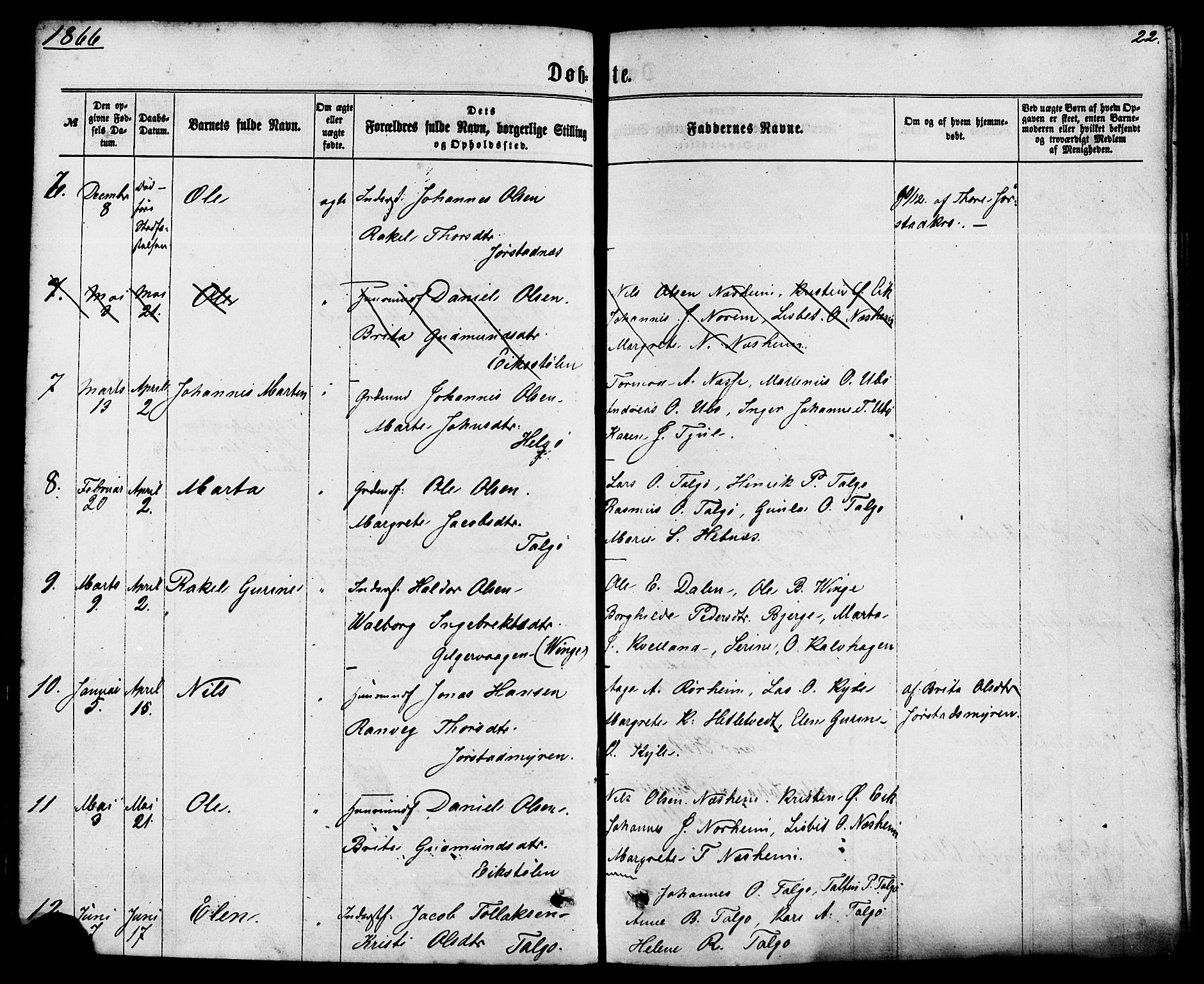 Nedstrand sokneprestkontor, AV/SAST-A-101841/01/IV: Parish register (official) no. A 10, 1861-1887, p. 22