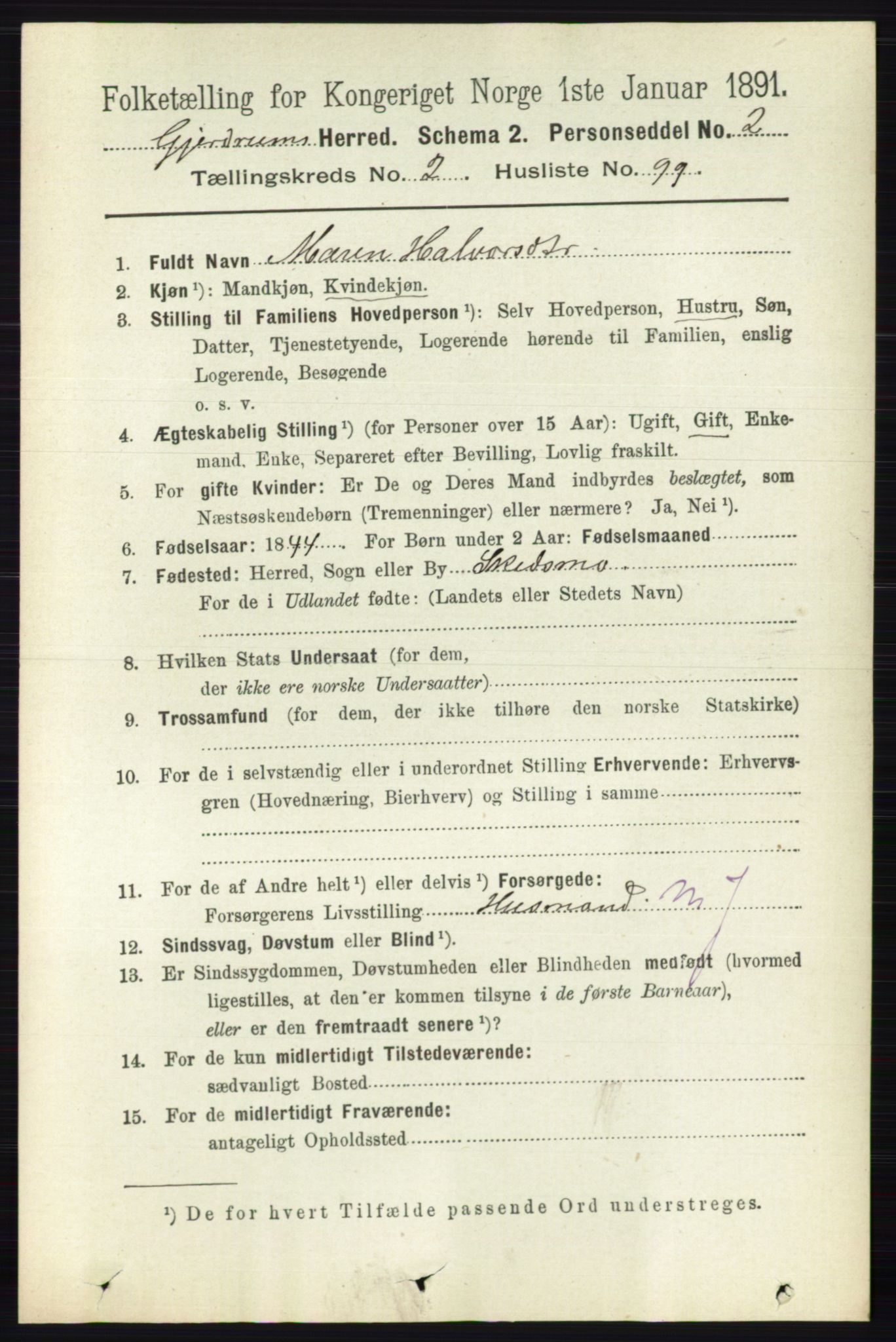 RA, 1891 census for 0234 Gjerdrum, 1891, p. 1147