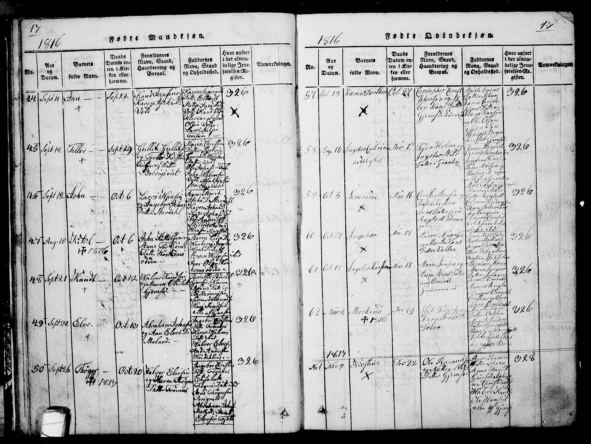 Solum kirkebøker, SAKO/A-306/G/Ga/L0001: Parish register (copy) no. I 1, 1814-1833, p. 17