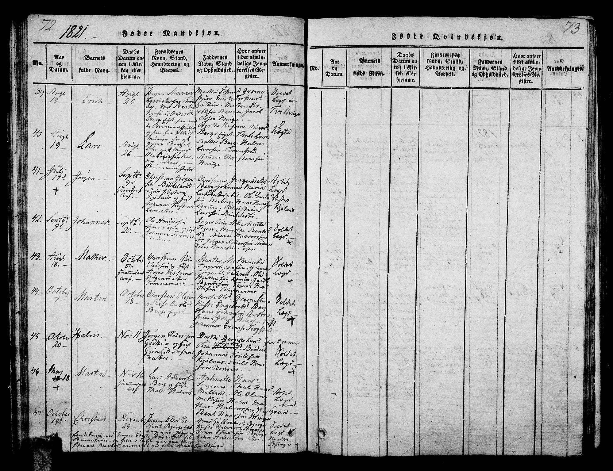 Sande Kirkebøker, SAKO/A-53/G/Ga/L0001: Parish register (copy) no. 1, 1814-1847, p. 72-73