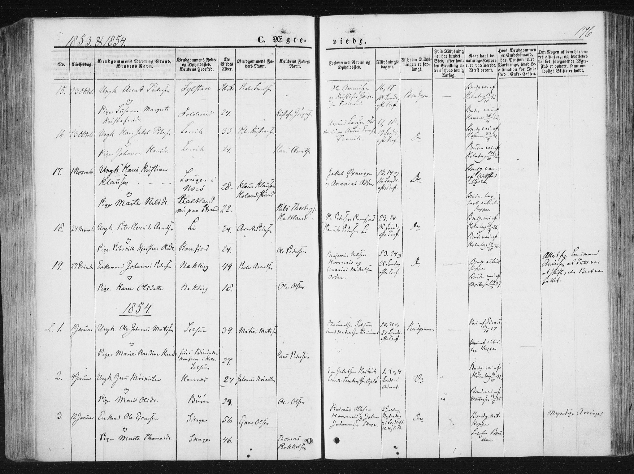 Ministerialprotokoller, klokkerbøker og fødselsregistre - Nord-Trøndelag, AV/SAT-A-1458/780/L0640: Parish register (official) no. 780A05, 1845-1856, p. 176