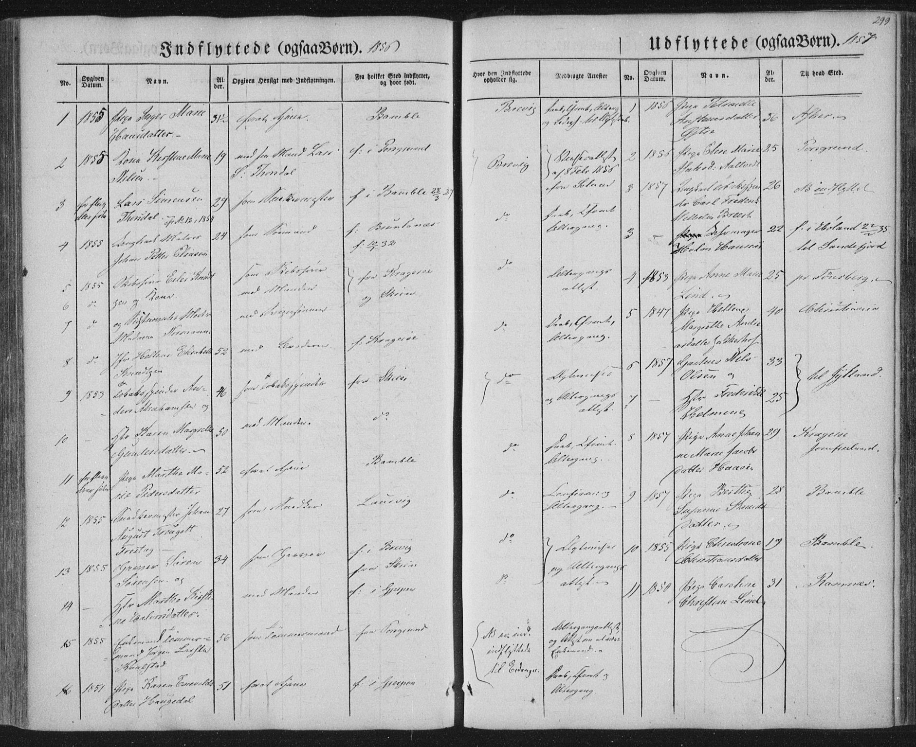 Brevik kirkebøker, AV/SAKO-A-255/F/Fa/L0005: Parish register (official) no. 5, 1847-1865, p. 299