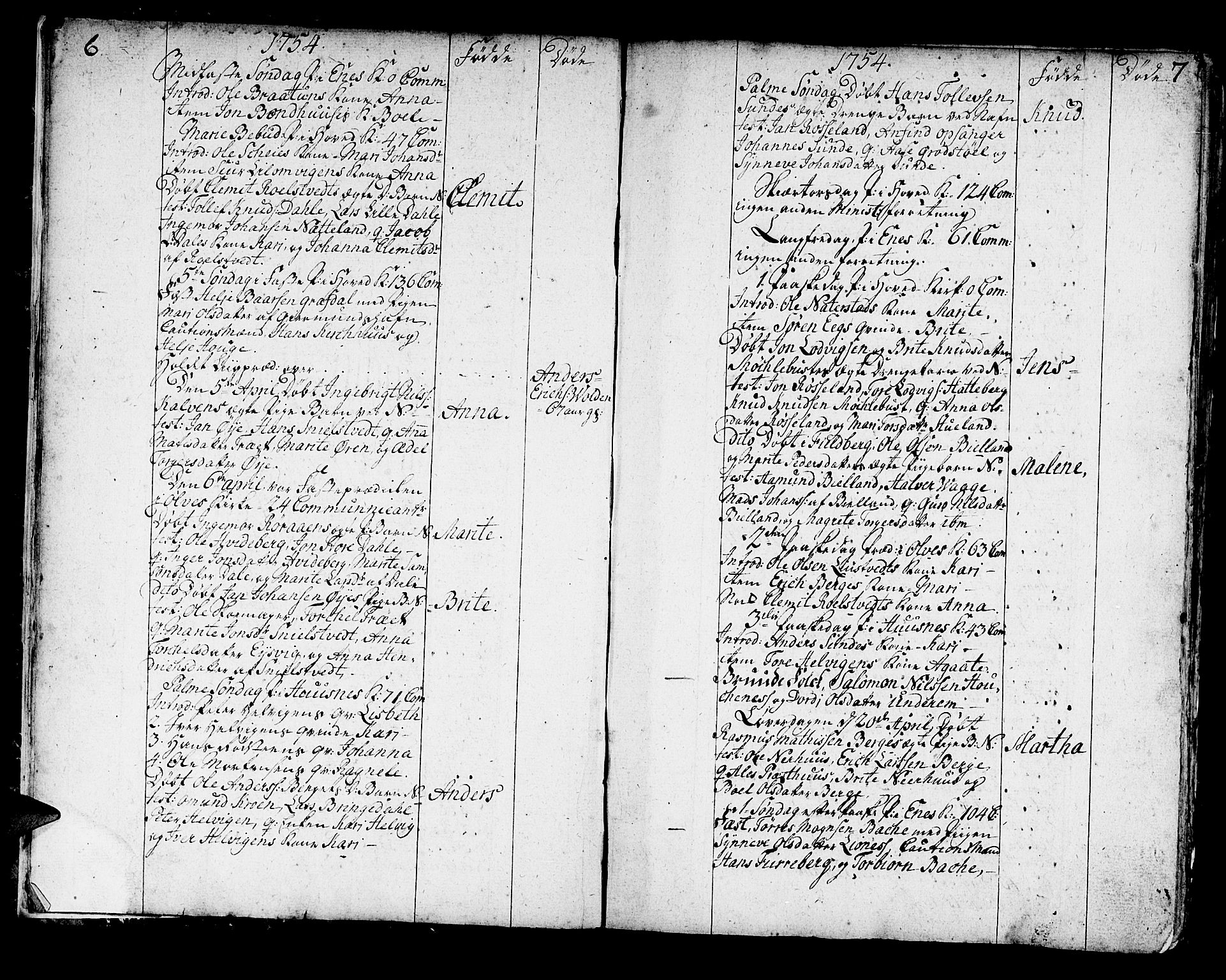 Kvinnherad sokneprestembete, AV/SAB-A-76401/H/Haa: Parish register (official) no. A 3, 1754-1777, p. 6-7