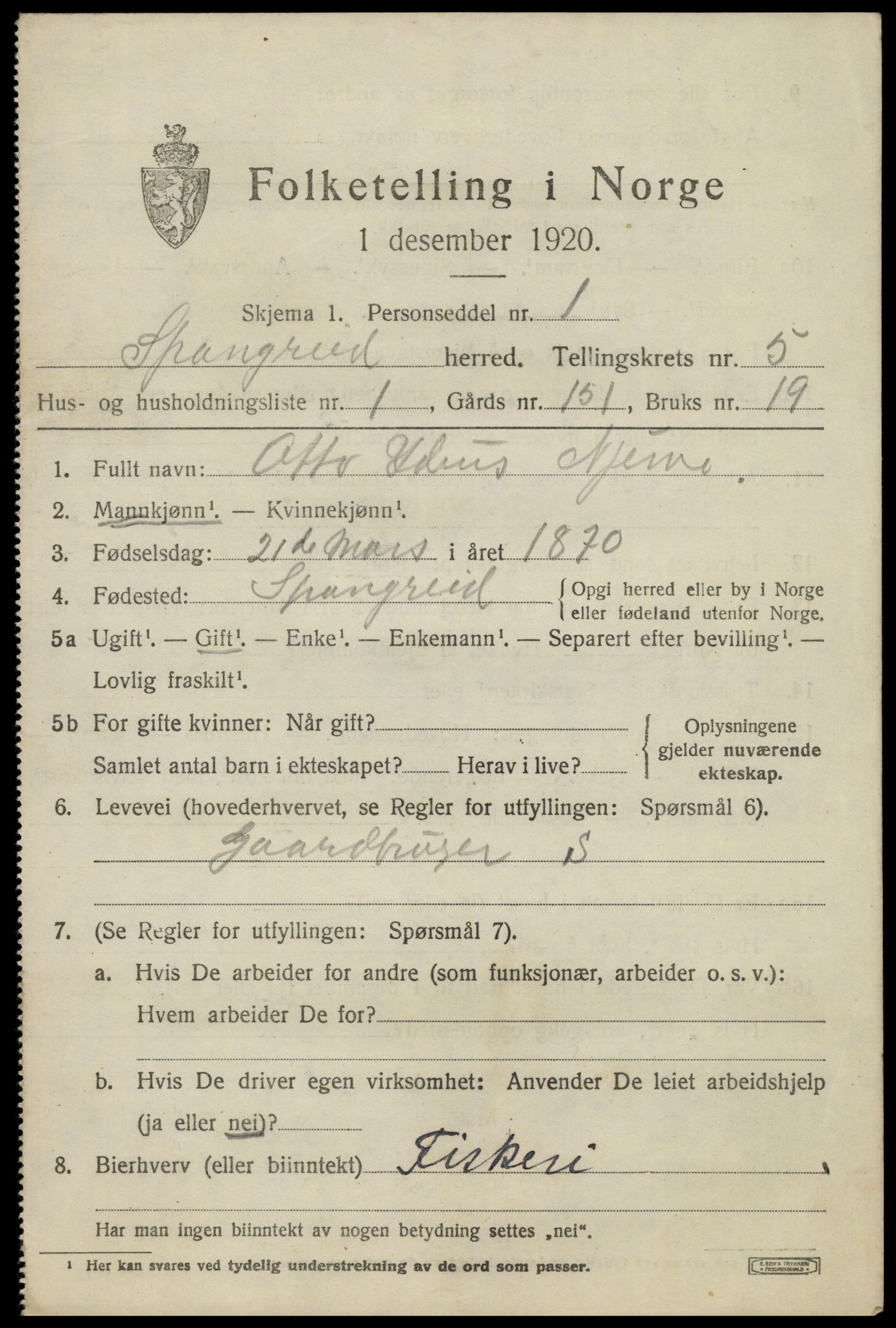 SAK, 1920 census for Spangereid, 1920, p. 1727