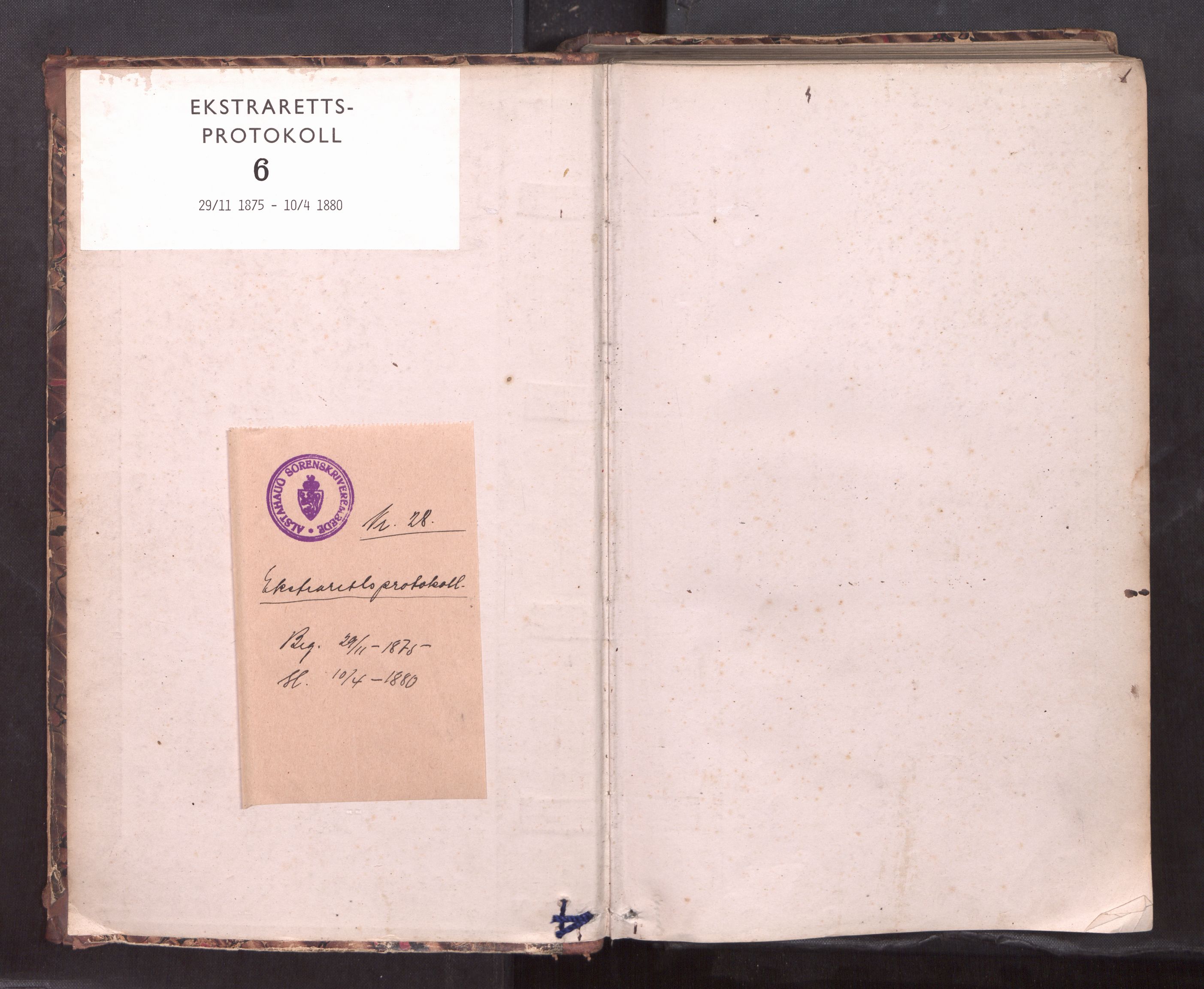 Søndre Helgeland sorenskriveri, AV/SAT-A-4575/1/1/1B/1Ba/L0006: ekstrarettsprotokoll, 1875-1880, p. 1a