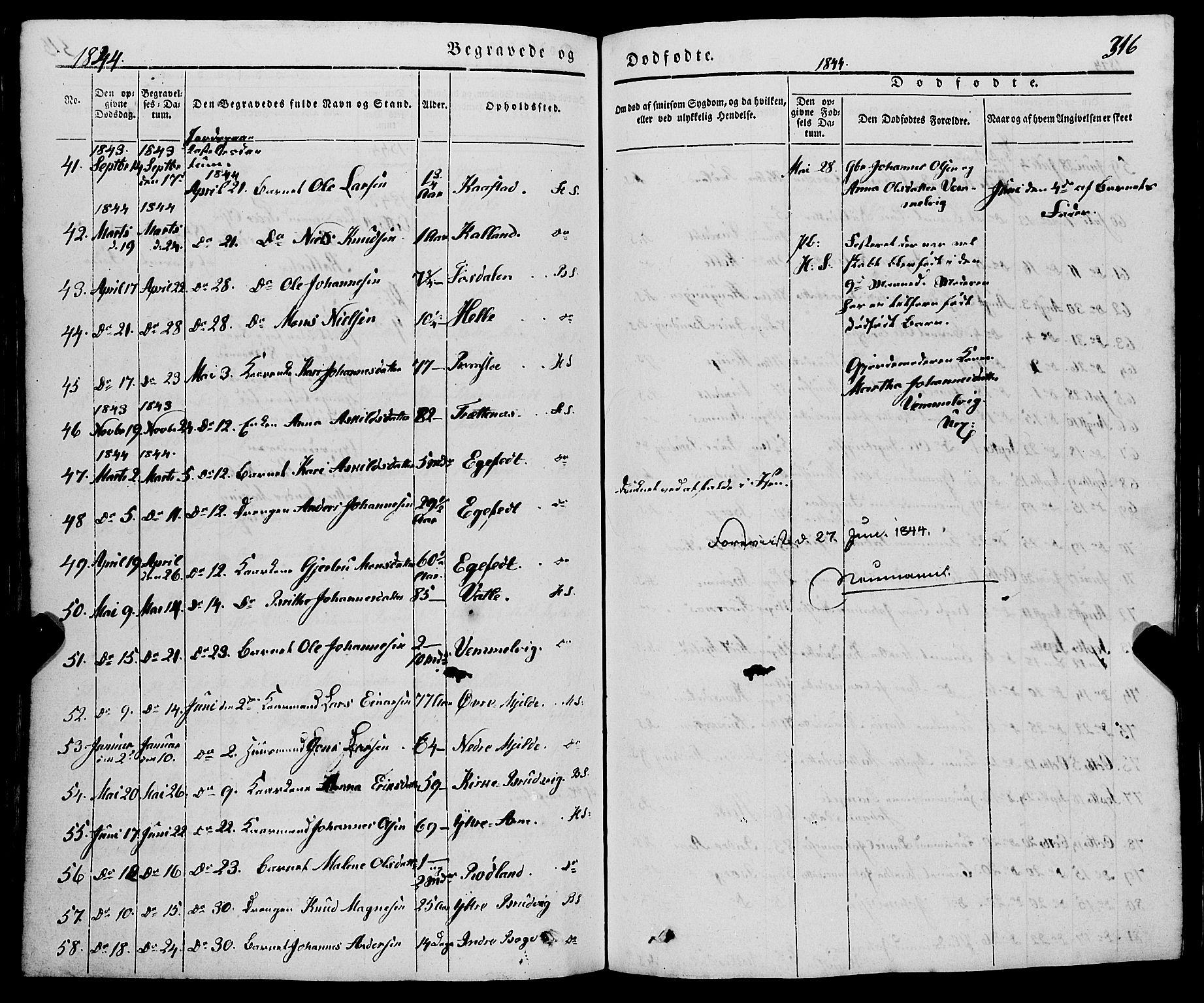 Haus sokneprestembete, AV/SAB-A-75601/H/Haa: Parish register (official) no. A 15, 1838-1847, p. 316