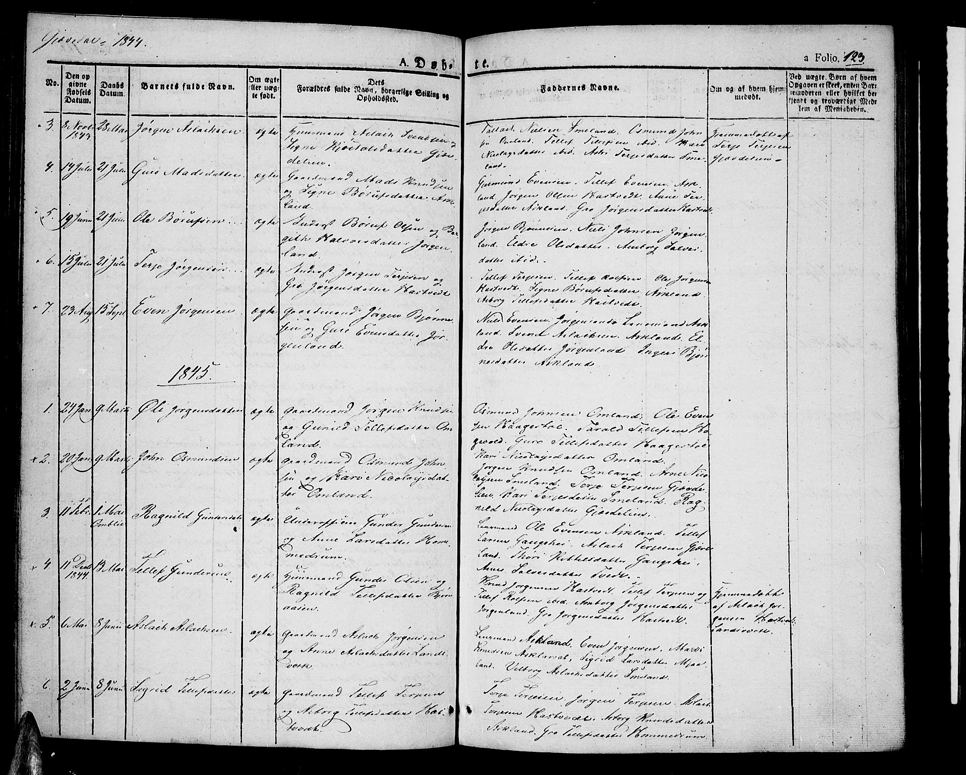 Åmli sokneprestkontor, SAK/1111-0050/F/Fa/Fac/L0007: Parish register (official) no. A 7 /3, 1829-1851, p. 123