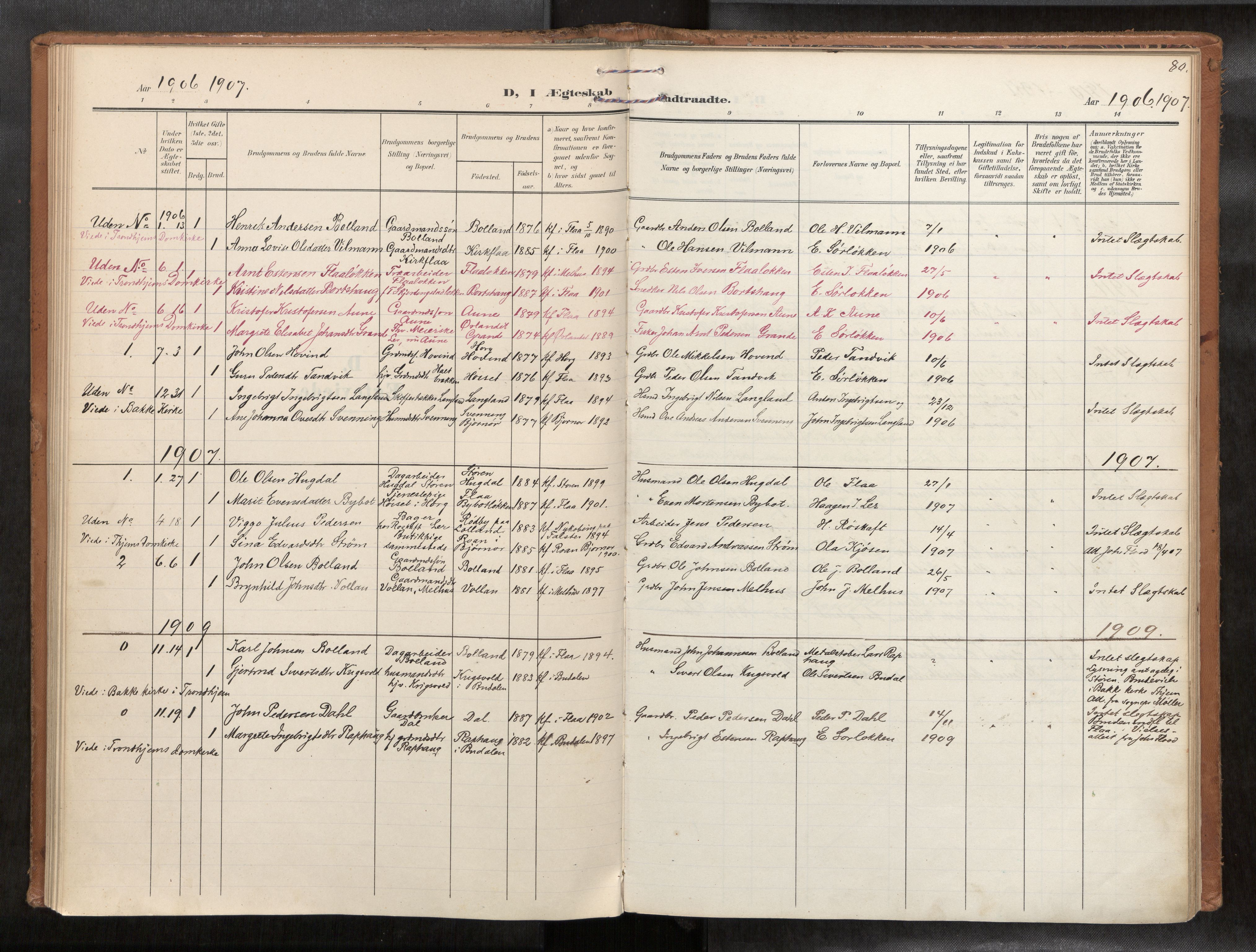 Ministerialprotokoller, klokkerbøker og fødselsregistre - Sør-Trøndelag, SAT/A-1456/693/L1119b: Parish register (official) no. 693A02, 1906-1936, p. 80