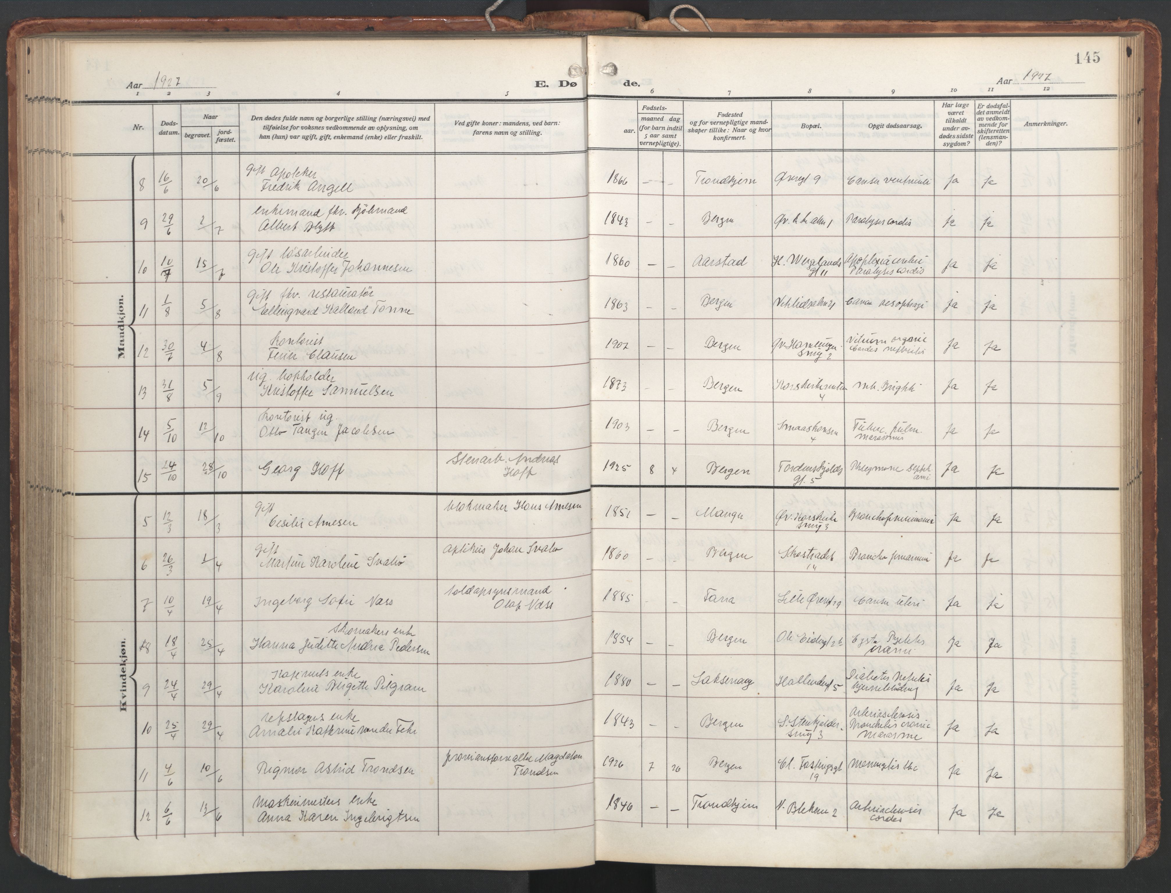 Korskirken sokneprestembete, AV/SAB-A-76101/H/Hab: Parish register (copy) no. E 5, 1910-1956, p. 144b-145a