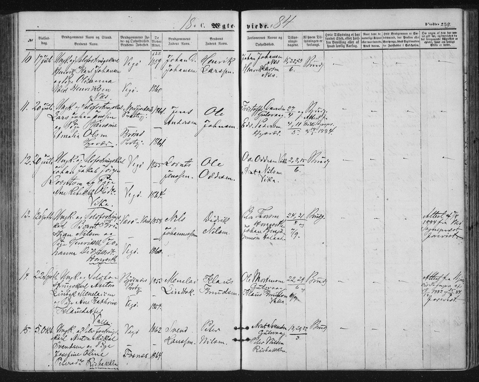 Ministerialprotokoller, klokkerbøker og fødselsregistre - Nordland, SAT/A-1459/816/L0241: Parish register (official) no. 816A07, 1870-1885, p. 229
