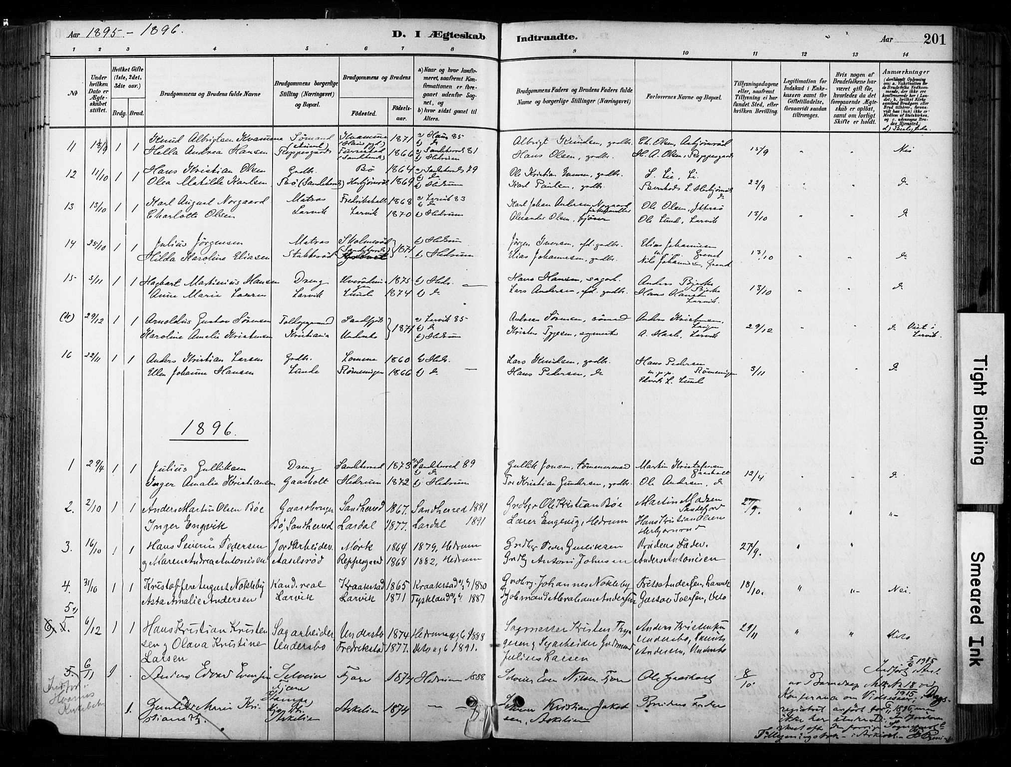 Hedrum kirkebøker, AV/SAKO-A-344/F/Fa/L0009: Parish register (official) no. I 9, 1881-1903, p. 201