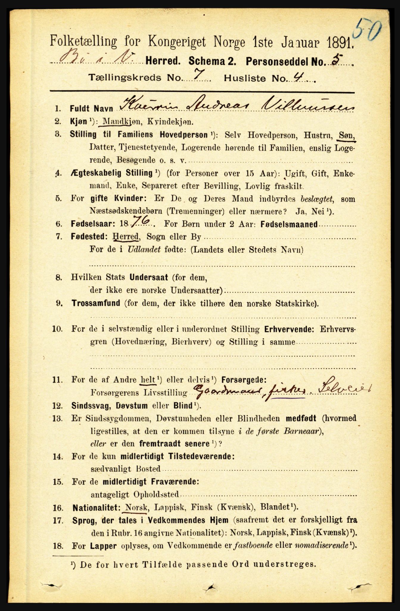 RA, 1891 census for 1867 Bø, 1891, p. 2518