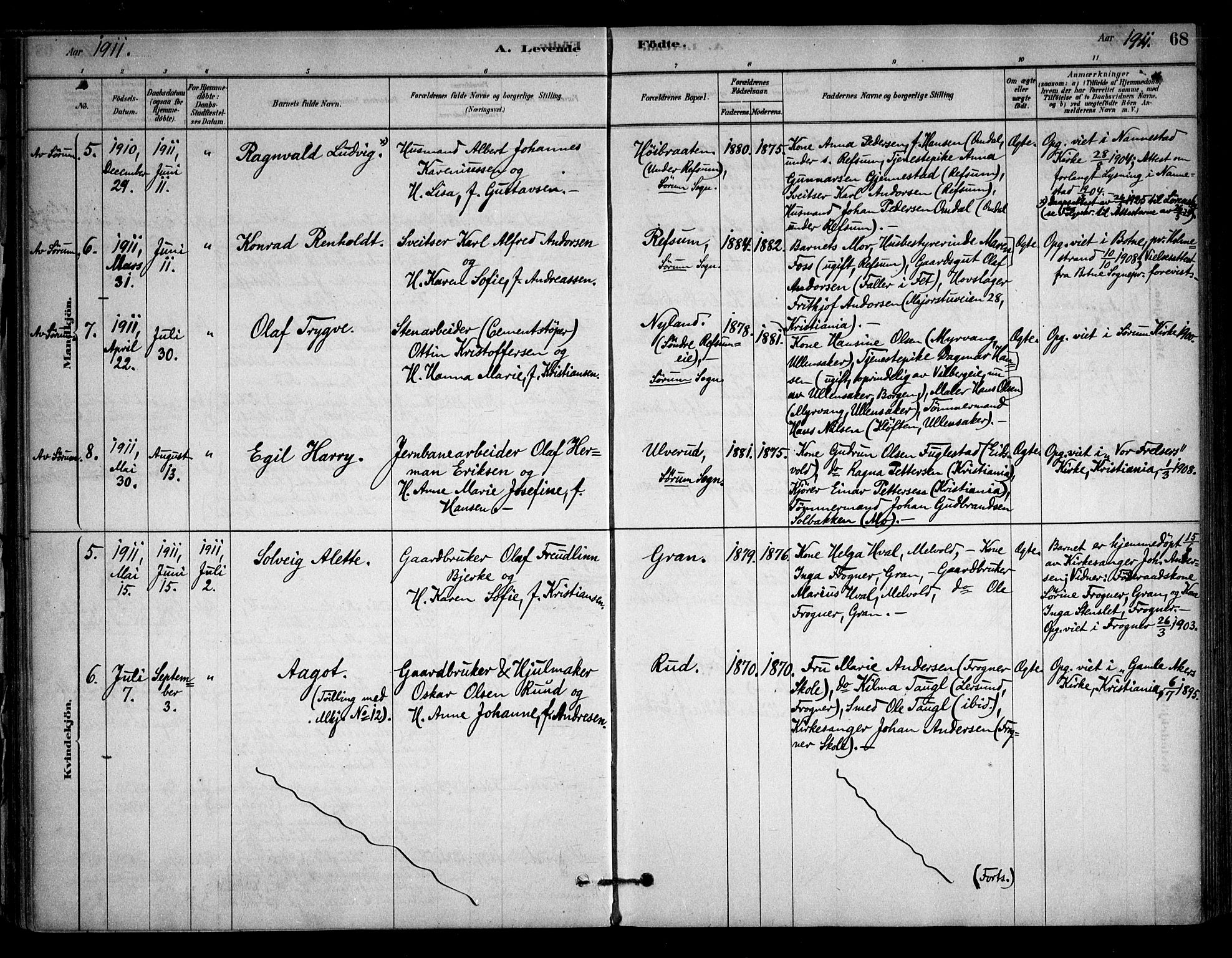 Sørum prestekontor Kirkebøker, SAO/A-10303/F/Fb/L0001: Parish register (official) no. II 1, 1878-1915, p. 68