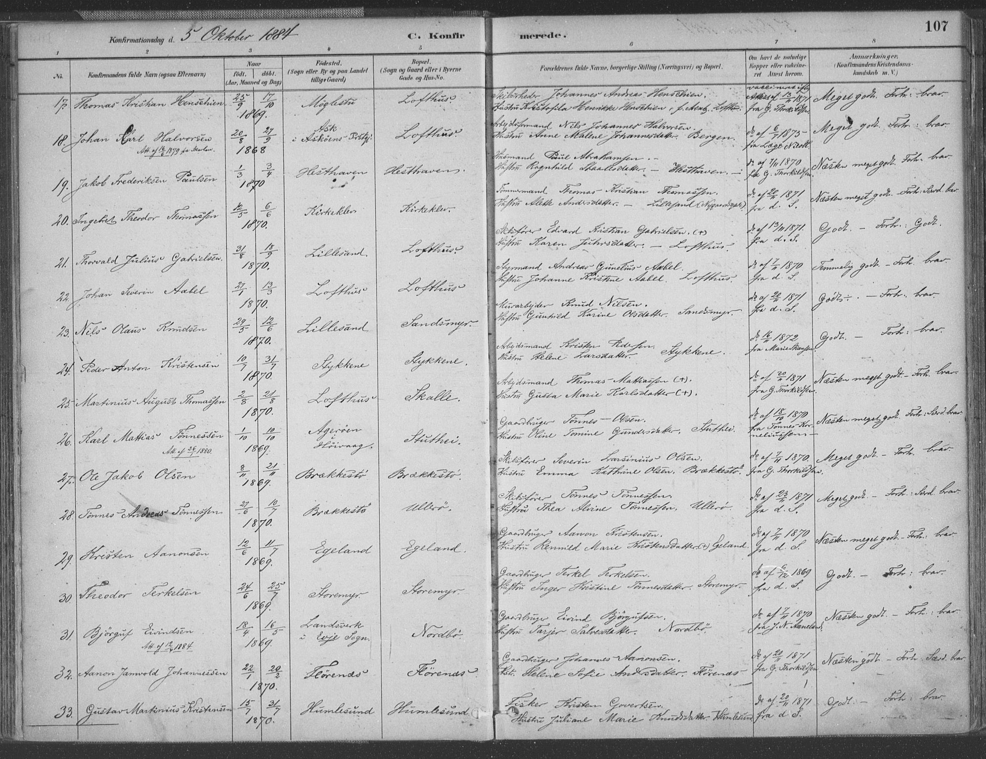 Vestre Moland sokneprestkontor, AV/SAK-1111-0046/F/Fa/Fab/L0009: Parish register (official) no. A 9, 1884-1899, p. 107