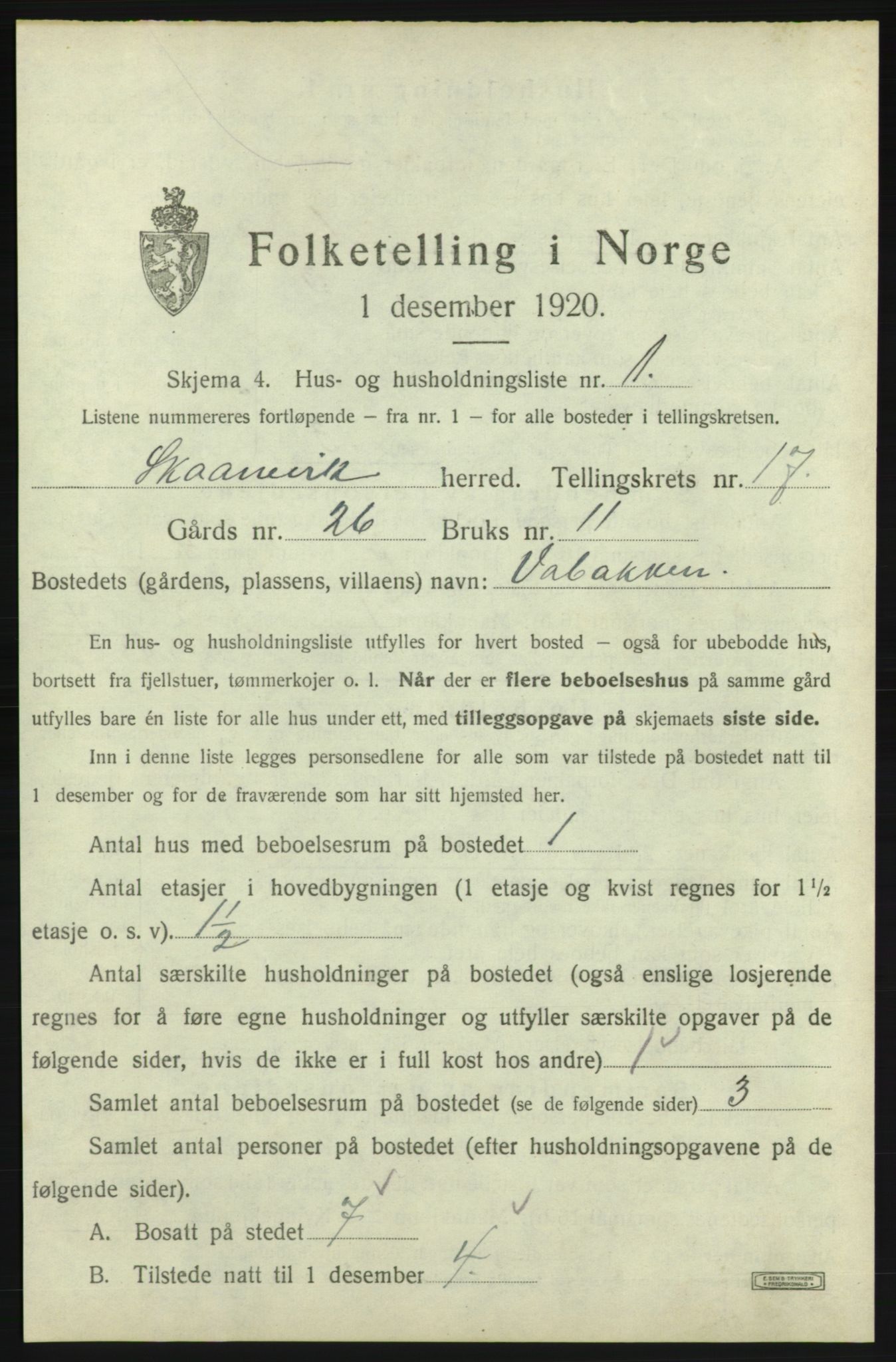 SAB, 1920 census for Skånevik, 1920, p. 1686