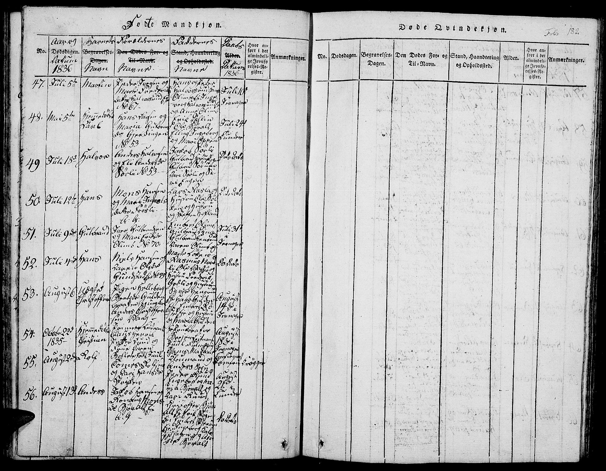 Jevnaker prestekontor, SAH/PREST-116/H/Ha/Hab/L0001: Parish register (copy) no. 1, 1815-1837, p. 182