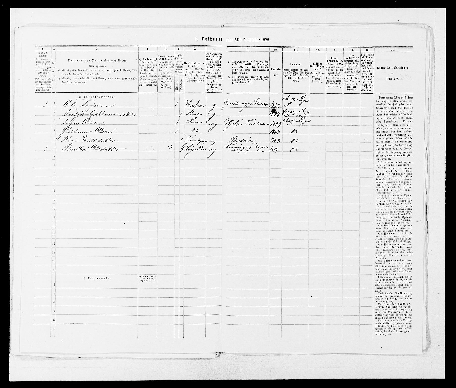 SAB, 1875 census for 1212P Skånevik, 1875, p. 851