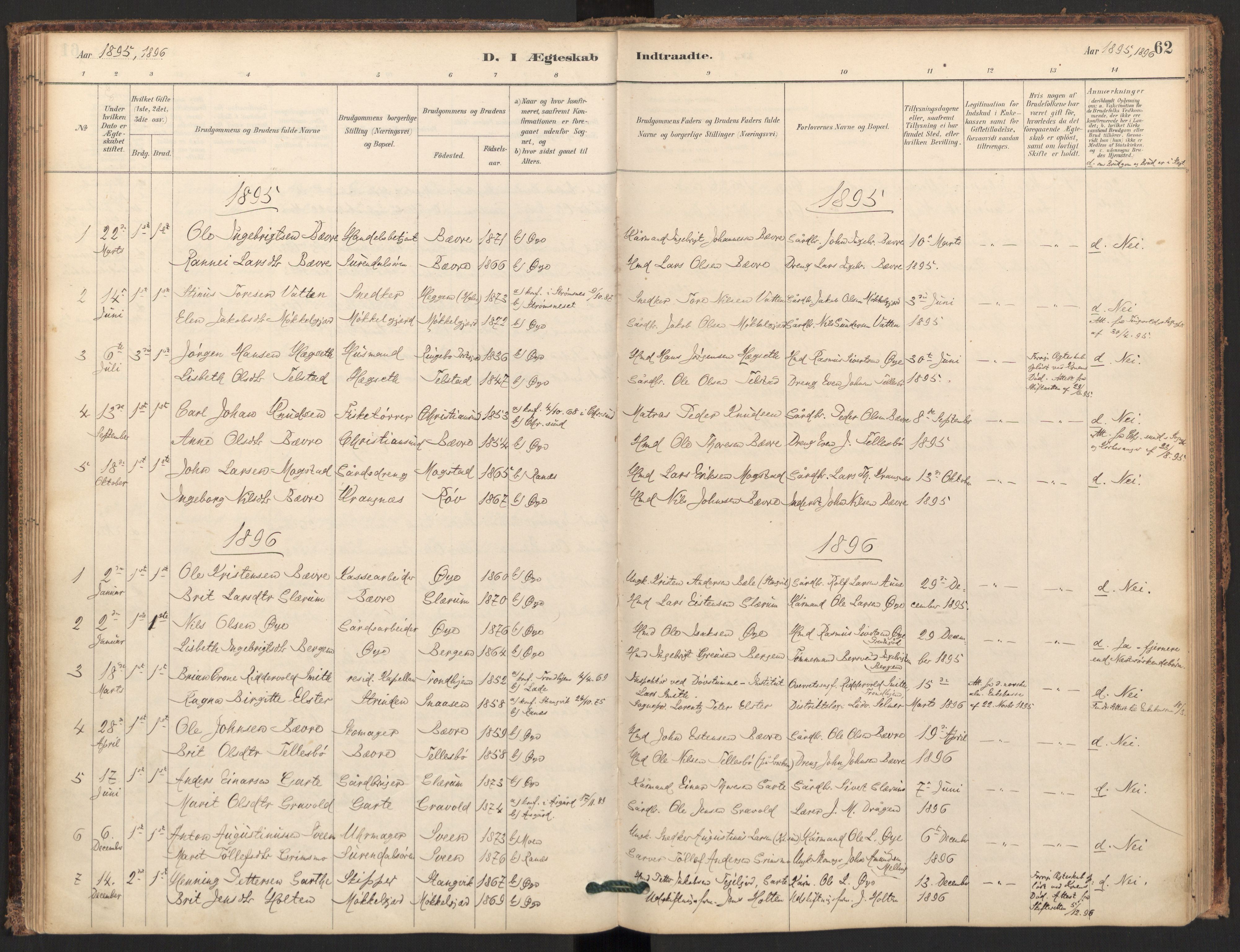 Ministerialprotokoller, klokkerbøker og fødselsregistre - Møre og Romsdal, SAT/A-1454/595/L1047: Parish register (official) no. 595A09, 1885-1900, p. 62