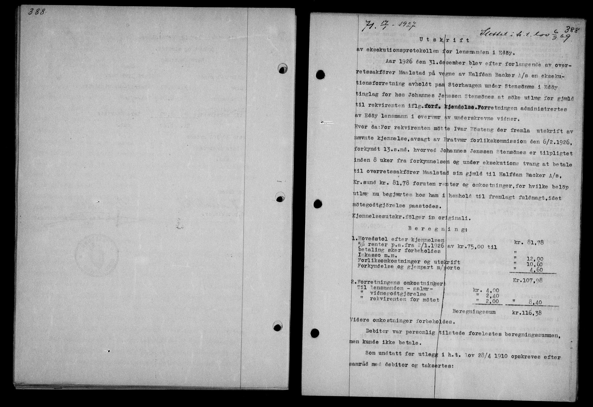 Nordmøre sorenskriveri, AV/SAT-A-4132/1/2/2Ca/L0061: Mortgage book no. 51, 1926-1927, Deed date: 17.01.1927